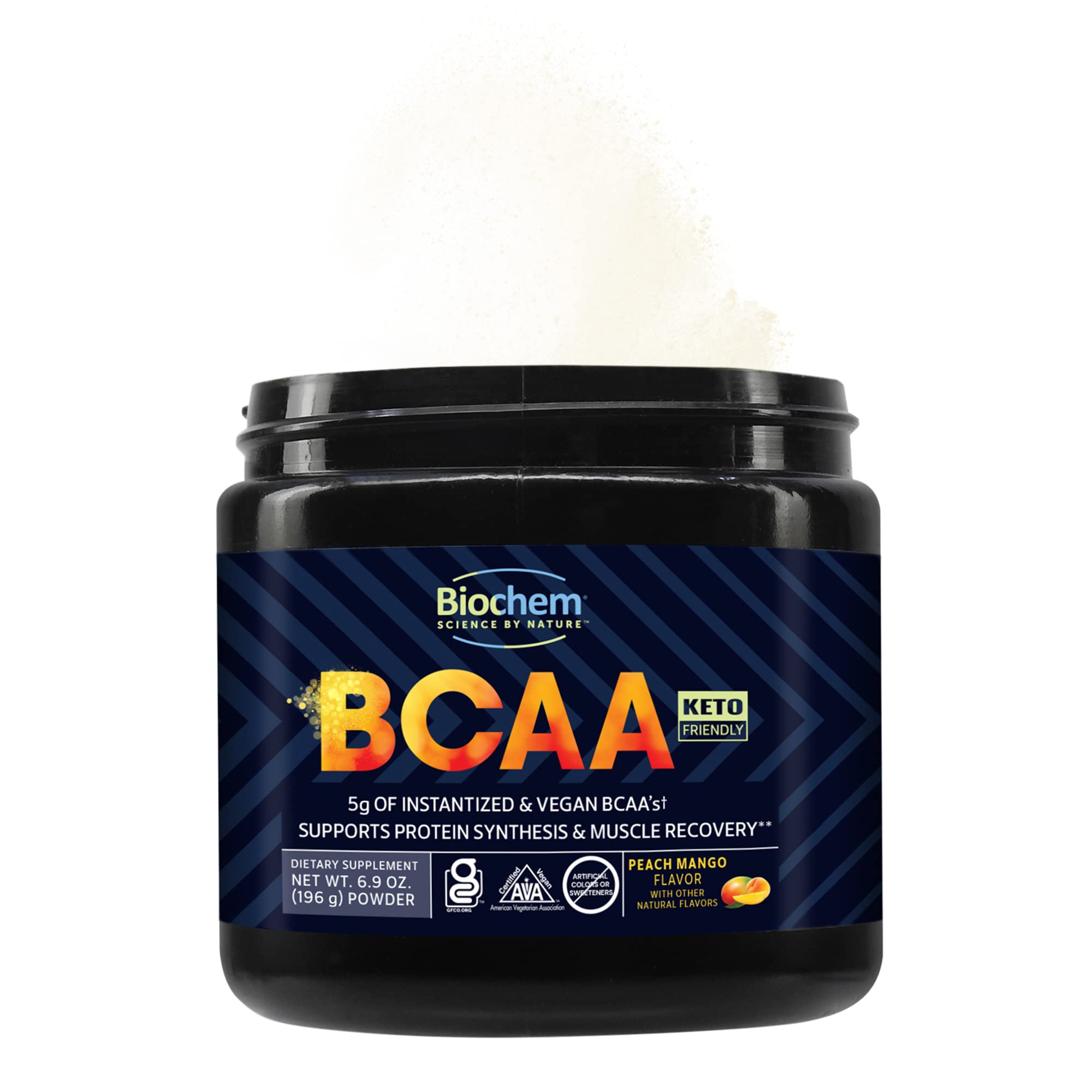 Biochem BCAA Powder Peach Mango 5g, 30 Servings - Vegan, Gluten Free & Keto Friendly Electrolyte Supplement for Muscle Recovery, Protein Synthesis & Hydration | Pre-Workout, Post-Workout & Daily Fitness Support