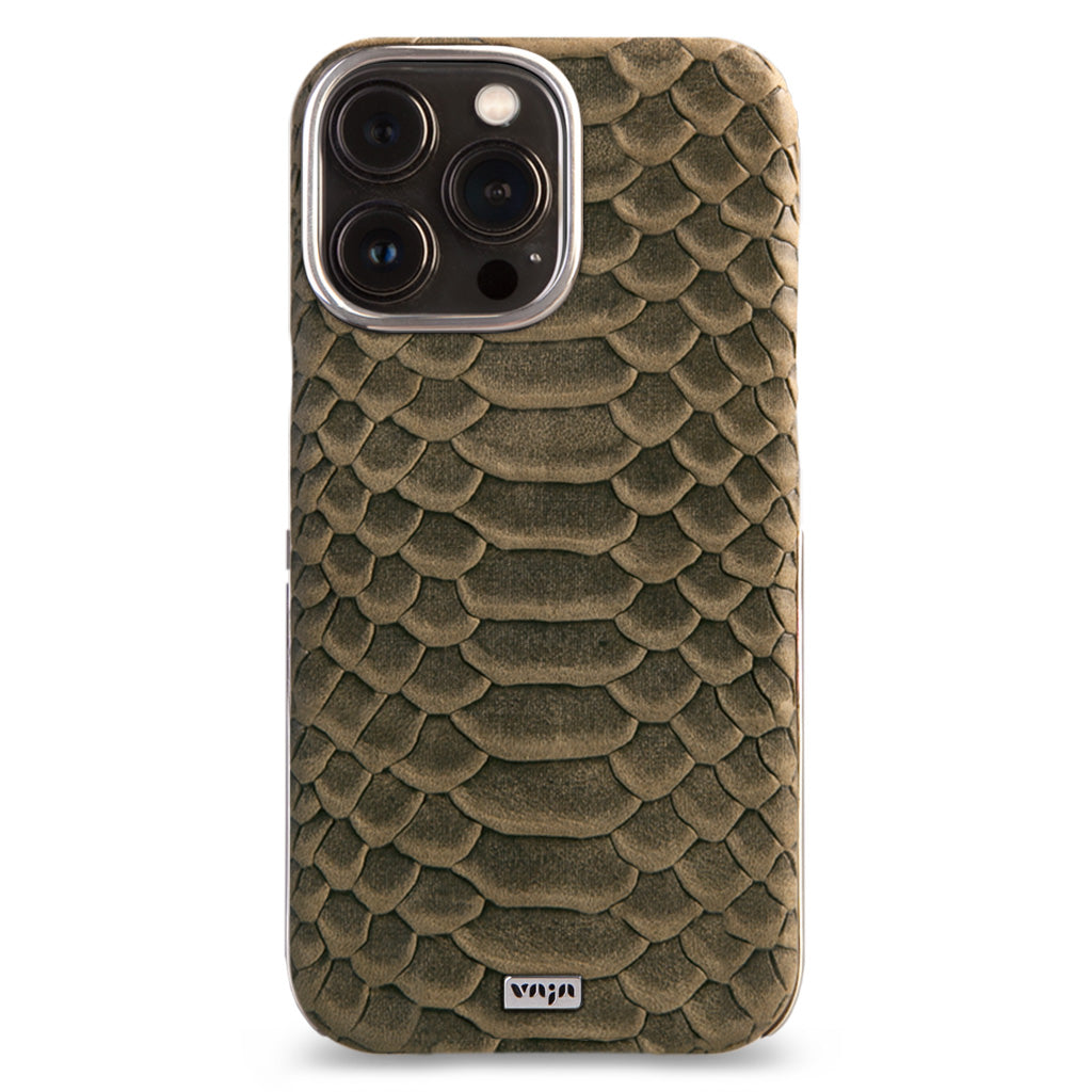 Custom Silver Kobra Grip Leather Case for iPhone 14 Pro Max - Premium Protection with Stylish Snake Skin Design | Perfect for Business, Travel & Everyday Use