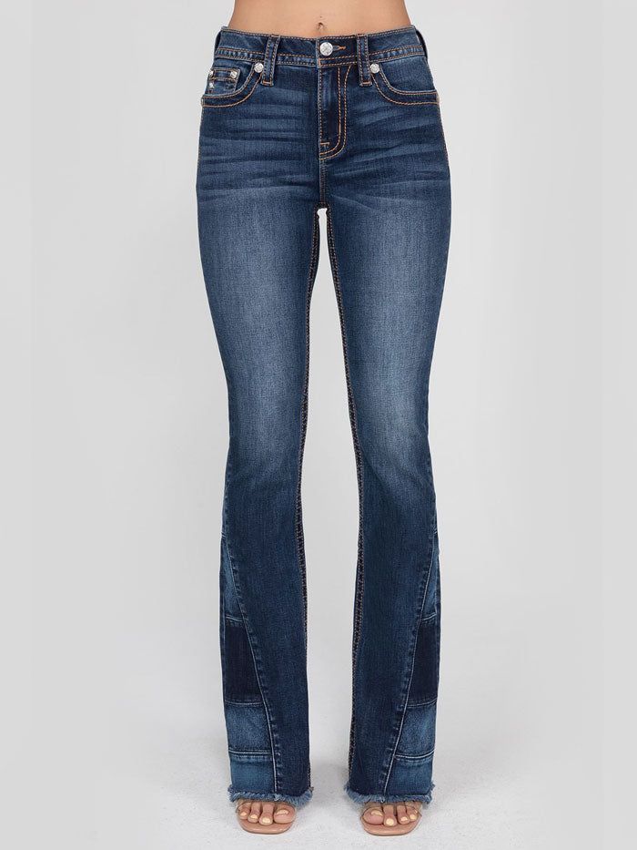 Miss Me H3636B86 Women's High Rise Bootcut Jeans in Dark Blue - Perfect for Casual Outings, Work & Night Out