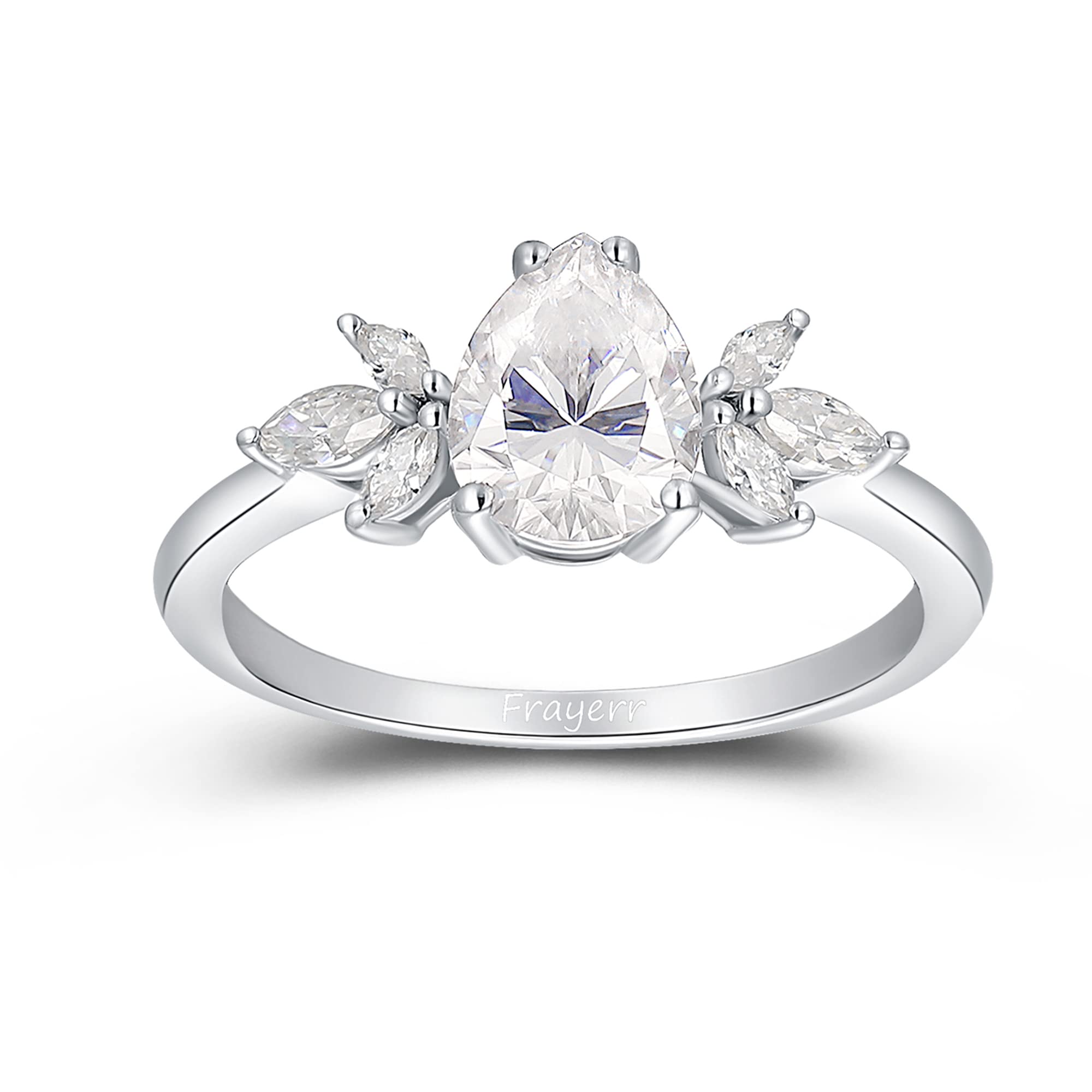 Frayerr Marquise Moissanite Cluster Ring - 6x8mm Pear Cut GH VVS1 Moissanite Engagement Ring for Women - 925 Sterling Silver Prong Set Wedding Band - Perfect Anniversary Gift for Wife, Girlfriend, Fiancée (Great for Proposals, Valentine's Day & Special Occasions)