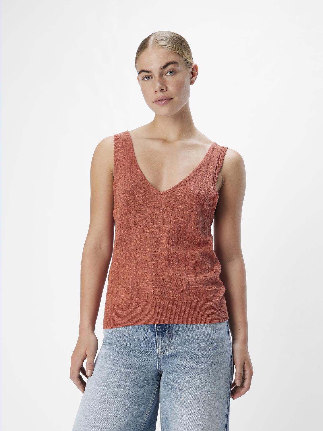 Dimka Sleeveless Knit Top for Women - Soft Breathable Summer T-Shirt in Redwood Color - Perfect for Casual Outings, Beach Wear and Layering