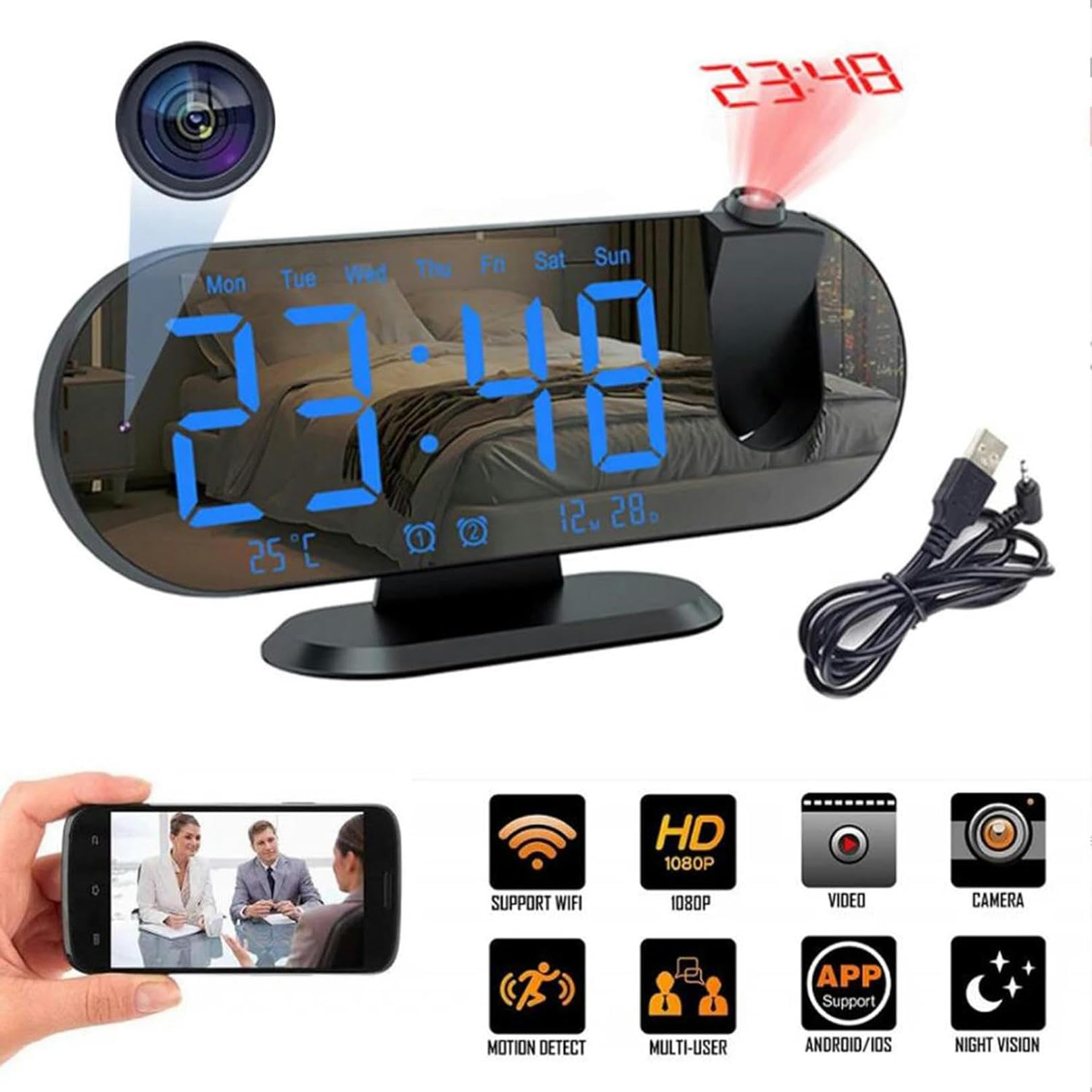 FKINGLRK Mini 1080p HD WiFi Hidden Camera Clock - Motion Detection Alarm Clock with Night Vision, Perfect for Home Security, Office Monitoring & Baby Room Surveillance