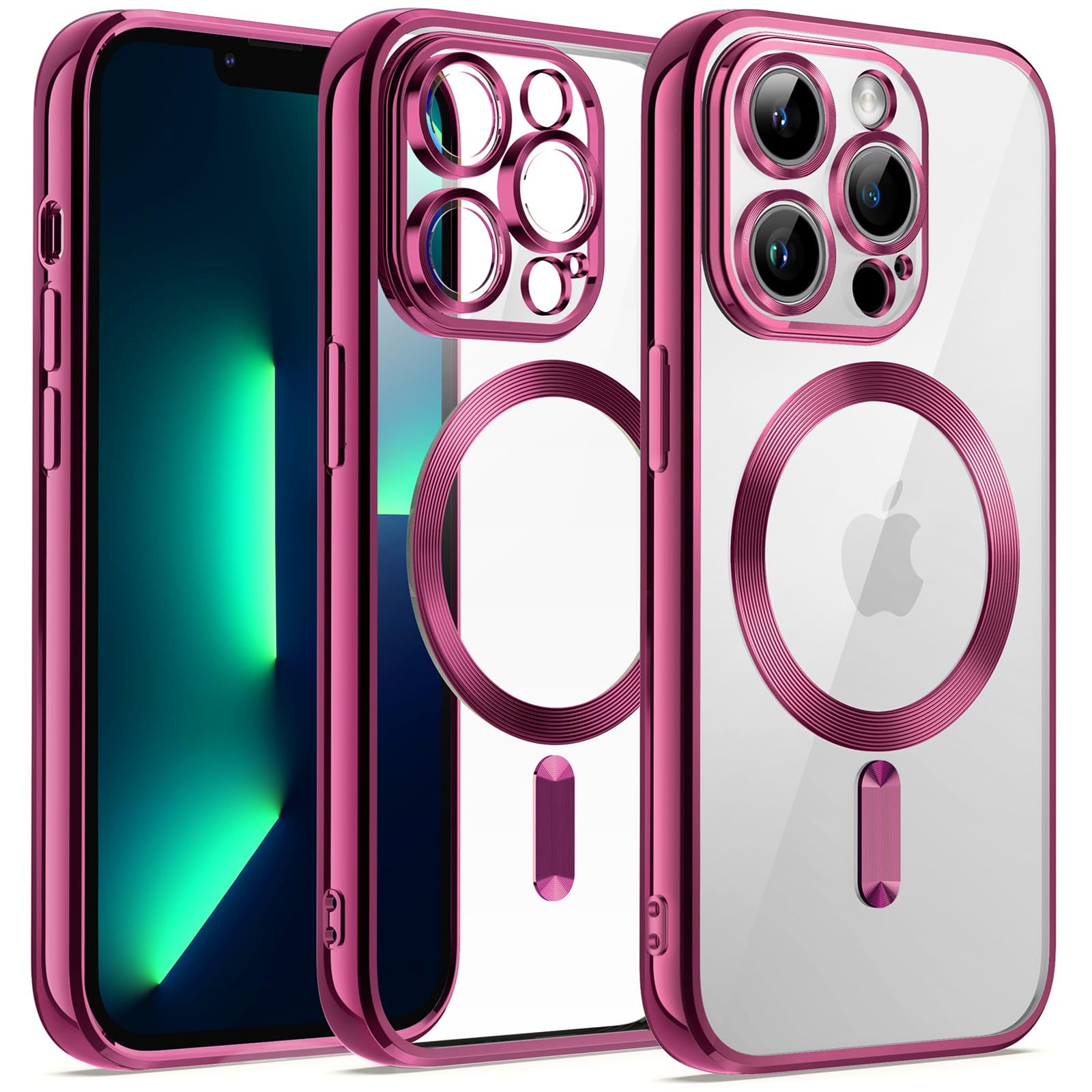 JETech Soft Clear Case for iPhone 13 Pro 6.1-Inch - Shockproof TPU Phone Cover with Full Camera Protection & MagSafe Wireless Charging Compatibility (Rose Red) - Perfect for Everyday Use, Travel & Work