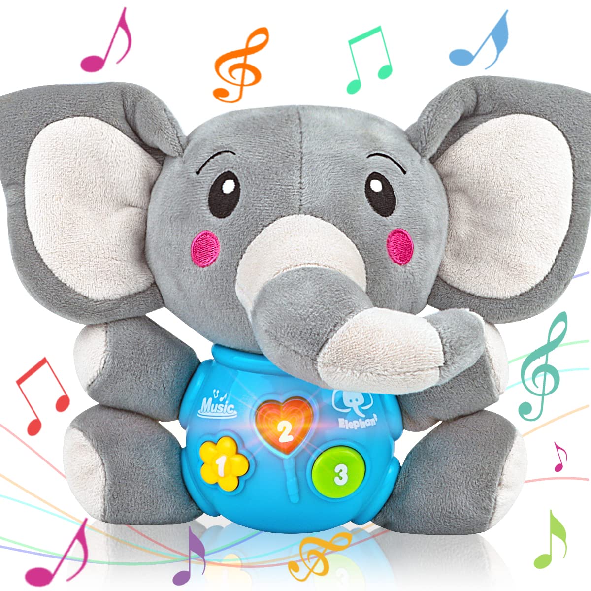 Aitbay Soft Plush Elephant Musical Baby Toy - Light Up Stuffed Animal with Soothing Music for Newborns & Infants 0-12 Months | Perfect Nursery Gift for Boys & Girls | Cuddly Sensory Toy for Playtime & Bedtime