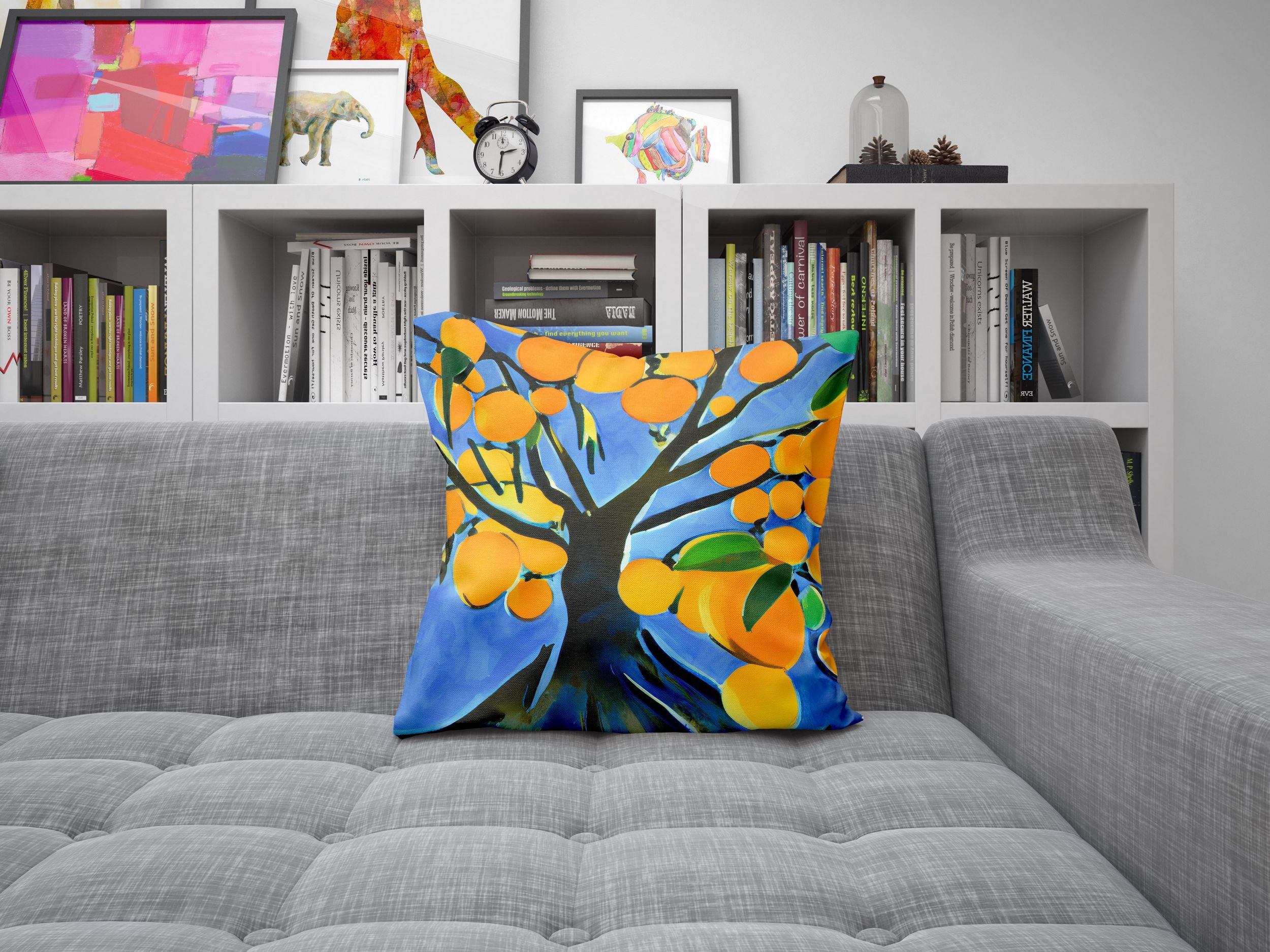 Abstract Fruit Tree Decorative Throw Pillow - Modern Large Sofa Cushion Cover for Living Room, Bedroom & Christmas Home Decor