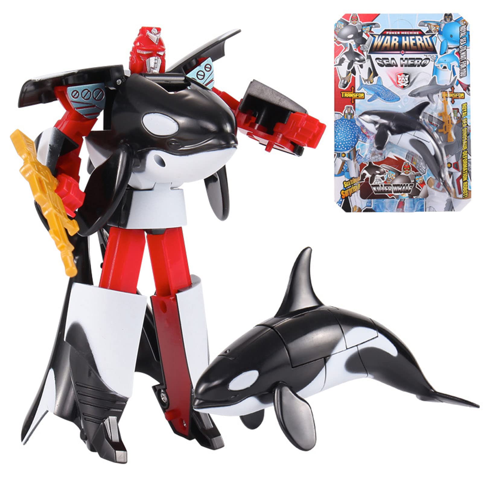 Tiydiygo Transformers Animal Robot Toys - Ocean Park Beach Toy Set with Deformed White Shark, Dolphin, Killer Whale & Shark Figures (One Size) - Perfect for Kids Playtime, Birthday Gifts & Educational STEM Learning