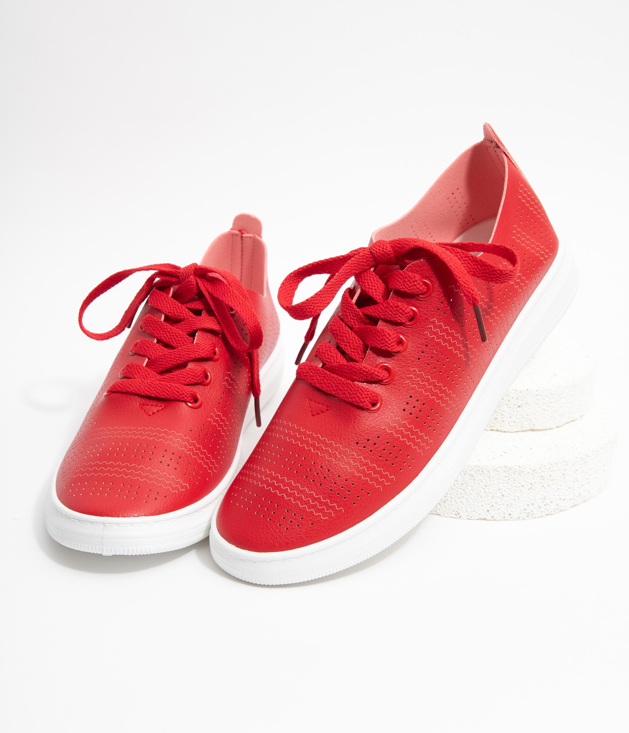 Breathable Red Perforated Sneakers for Men & Women - Lightweight Running Shoes for Gym, Walking & Casual Wear
