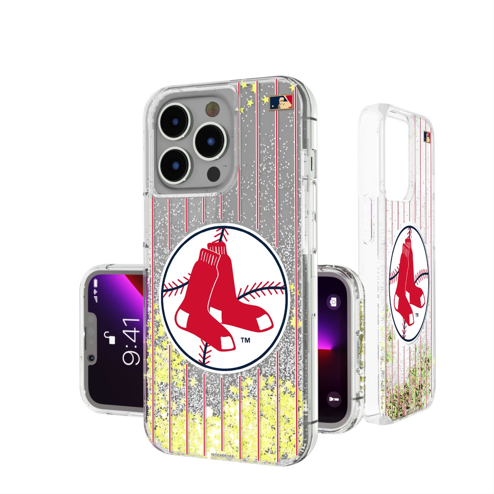 Boston Red Sox 1970-1975 Cooperstown Collection Pinstripe Glitter Phone Case for iPhone & Samsung - Vintage Baseball Team Design for Fans & Collectors - Perfect for Games, Gifts & Showcasing Team Pride