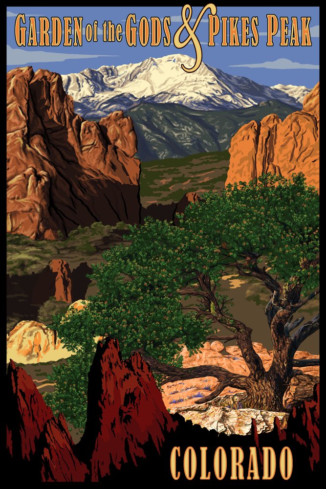 Pikes Peak from Garden of the Gods Colorado - Signed 24x36 Art Print Poster - Mountain Landscape Wall Decor for Living Room, Office & Bedroom