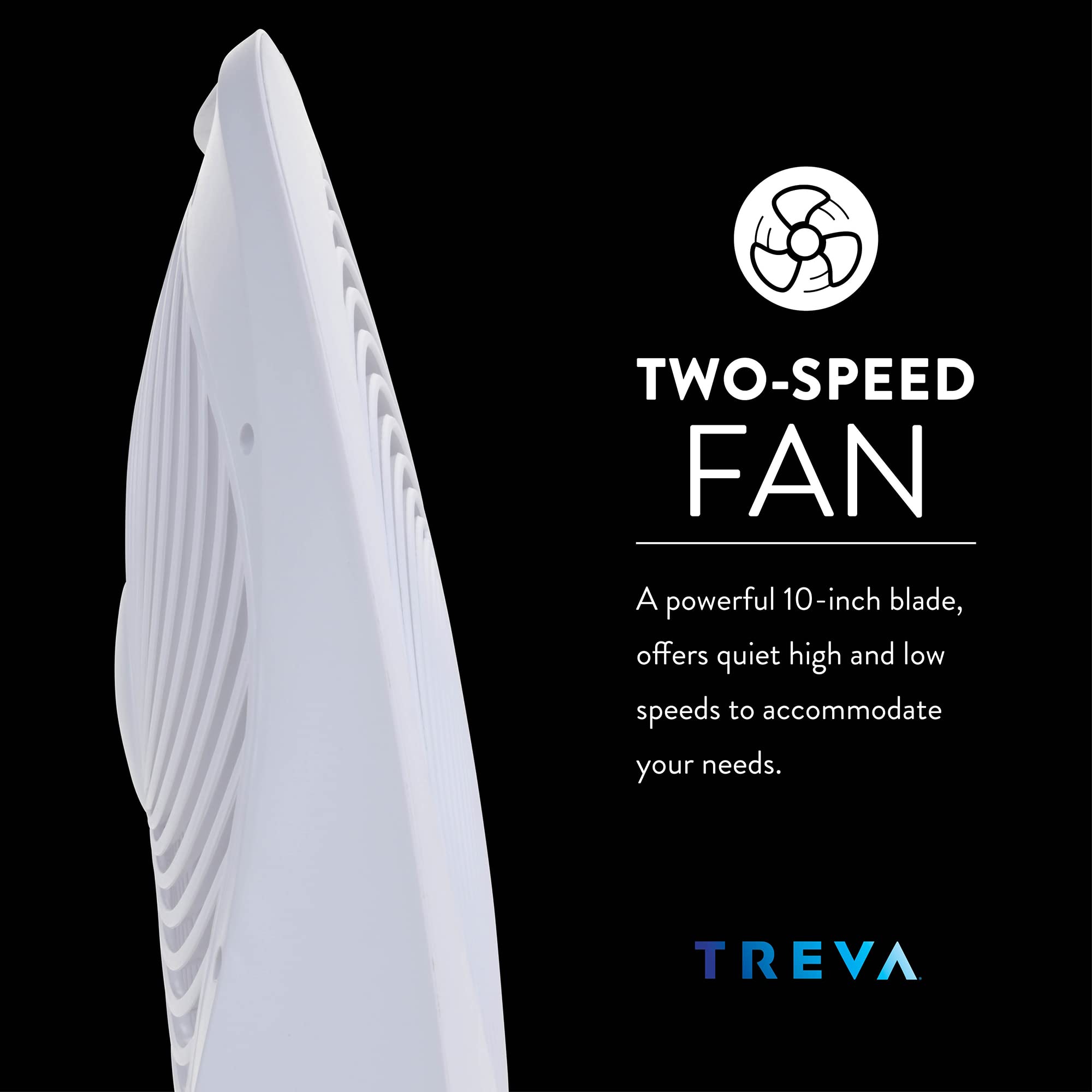 Treva 10-Inch Portable Fan - Battery & AC Powered Desk Fan with 2 Speed Settings, Quiet Operation for Home Office, Dorm Room, Travel & Outdoor Use (White) - Personal Cooling Fan for Work, Study & Camping