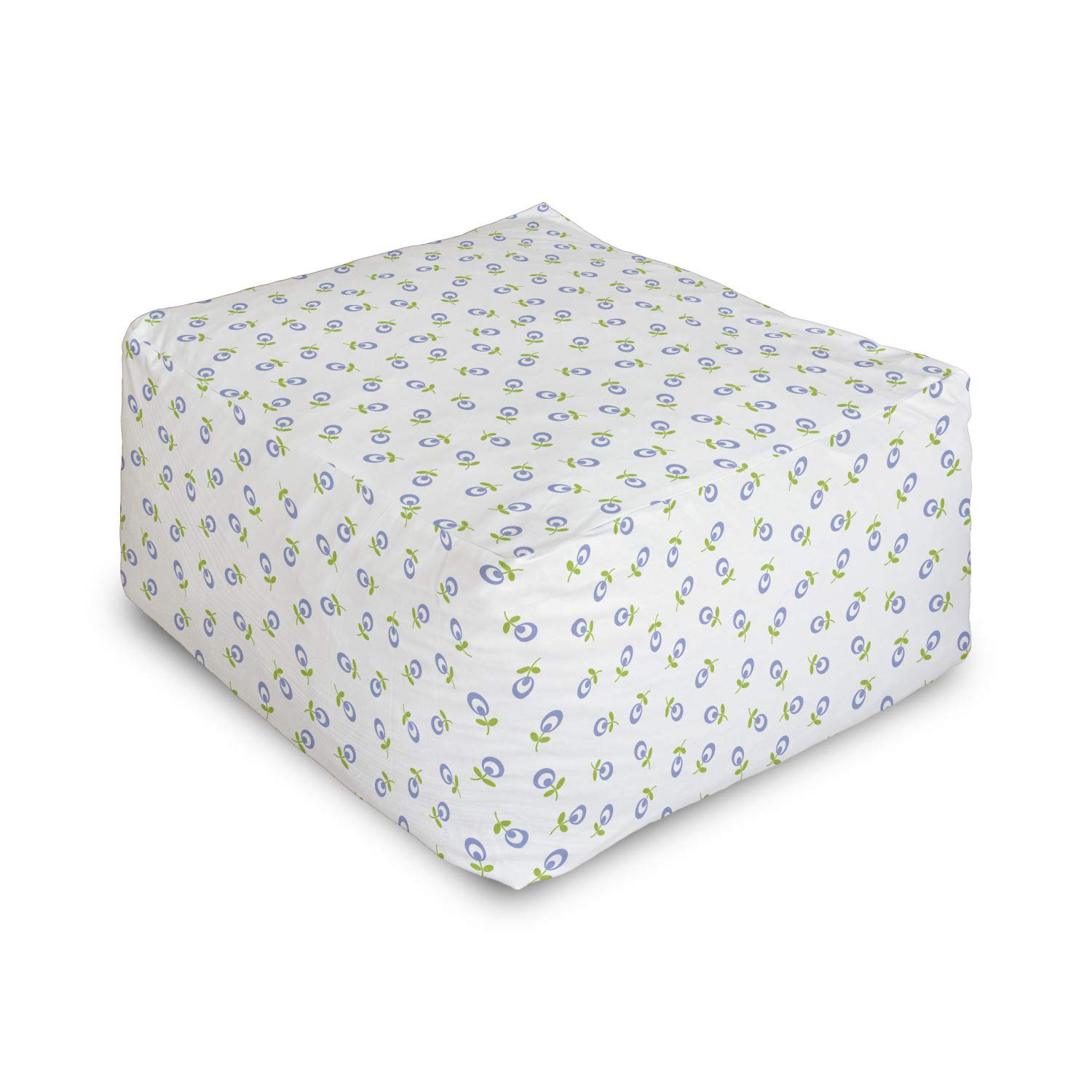 Ambesonne Floral Rectangle Pouf Ottoman - Vintage Style Abstract Spring Blooms with Green Leaves Pattern - 25