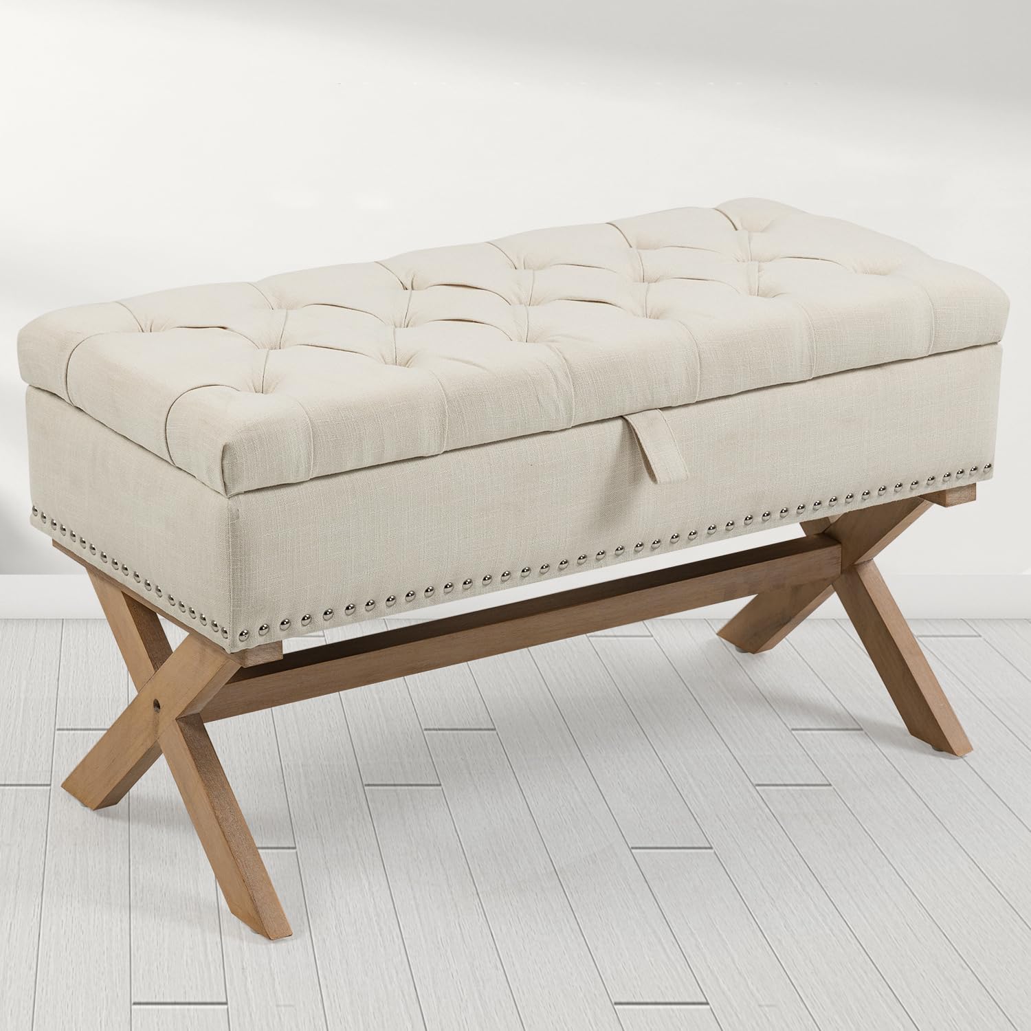 Outop 35 Inch Modern Storage Bench with Lift Top - Farmhouse Entryway Shoe Bench, Upholstered Bed Foot Rest Ottoman for Living Room, Bedroom & Hallway - Perfect for Entryway Organization, Shoe Storage & Extra Seating