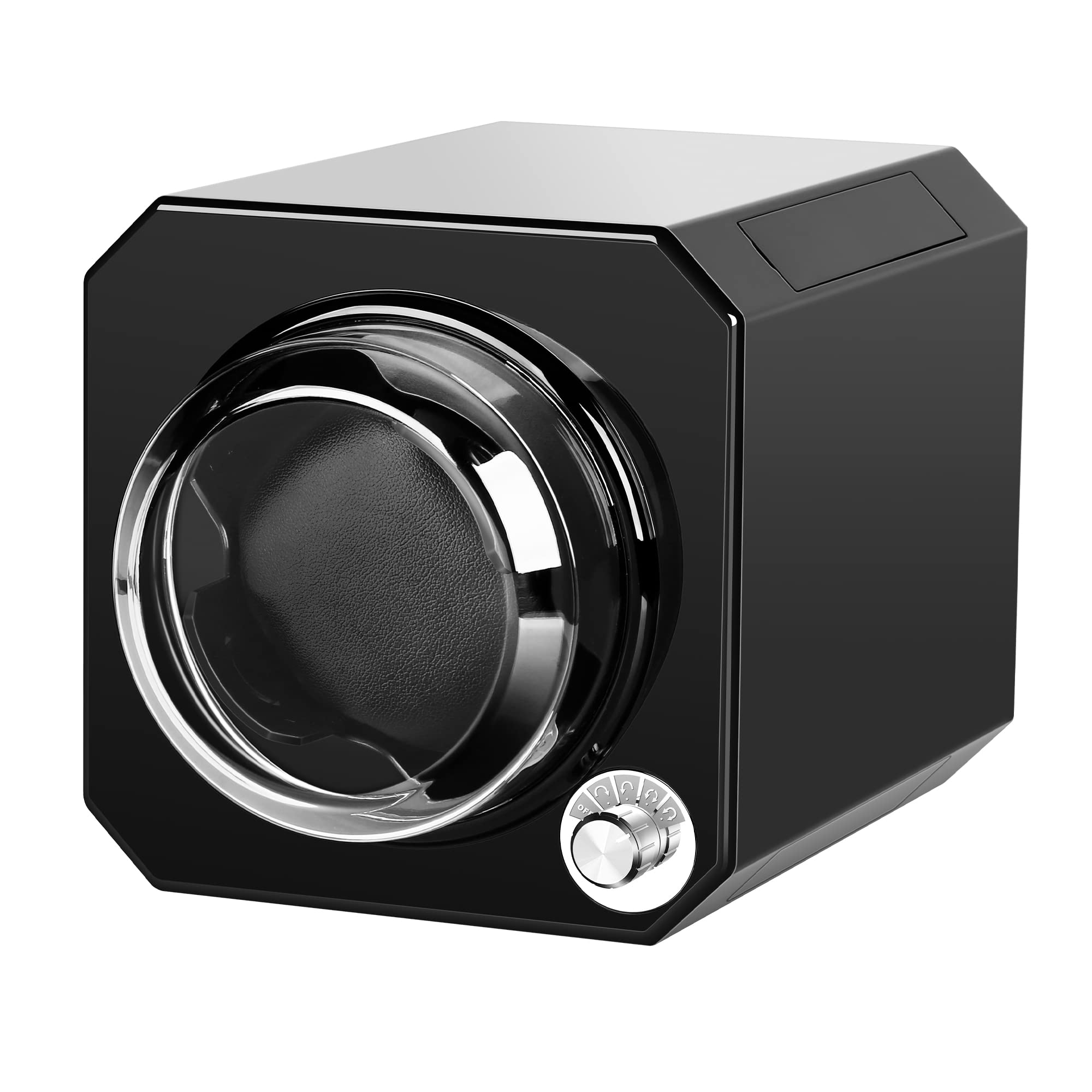 Premium Single Automatic Watch Winder - Black High-Gloss Lacquer Shell with Stackable Design | Upgraded Soft Adjustable Pillows | Ultra-Quiet Japanese Motor | Battery/USB Powered | Perfect for Watch Collectors & Luxury Timepiece Storage