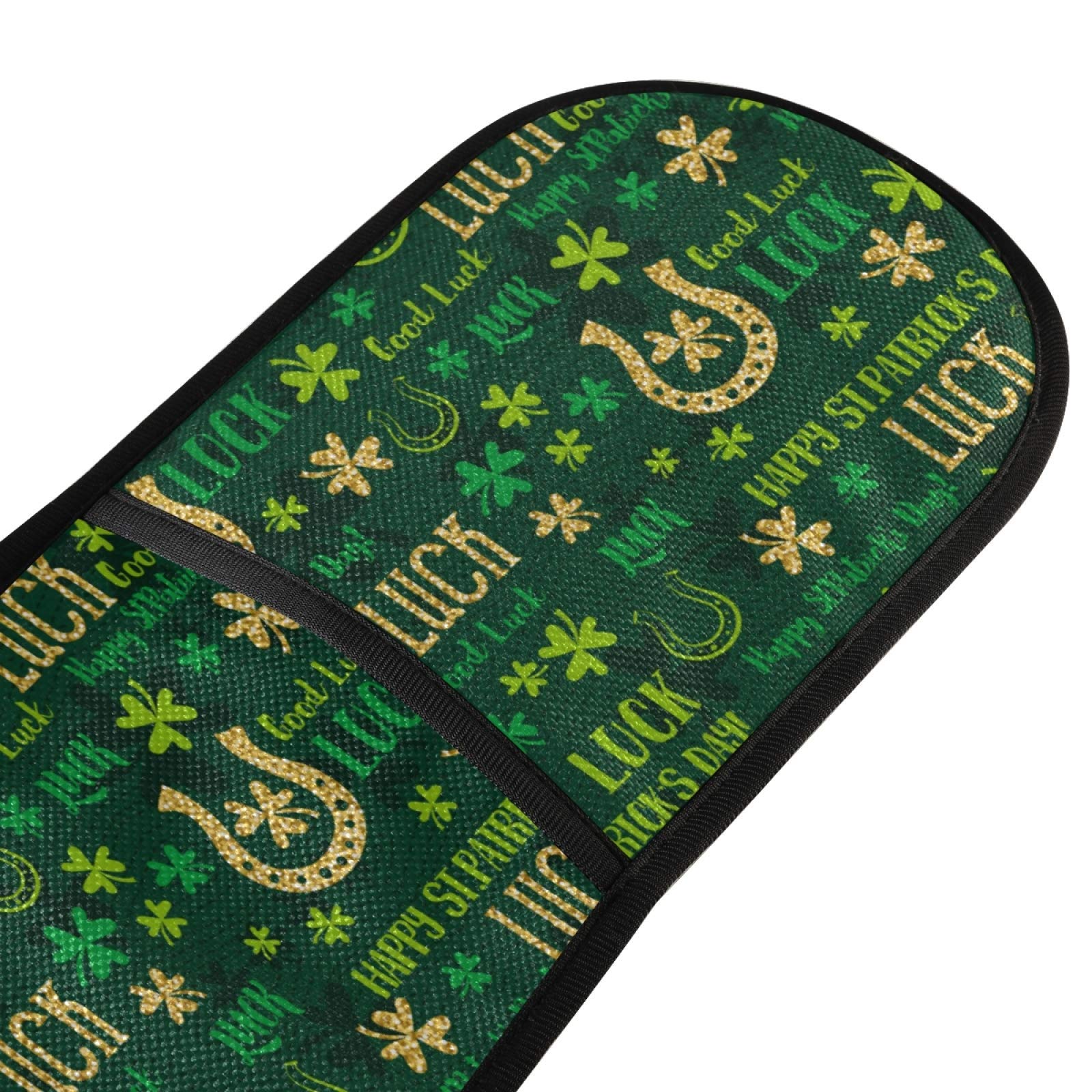 St. Patrick's Day Green Clover Double Oven Mitts 7x35 Inches - Lucky Golden Coins & Horseshoe Shamrock Design - Heat Resistant Kitchen Gloves for Baking, BBQ, Grilling - Perfect Pot Holder & Holiday Decor Gift
