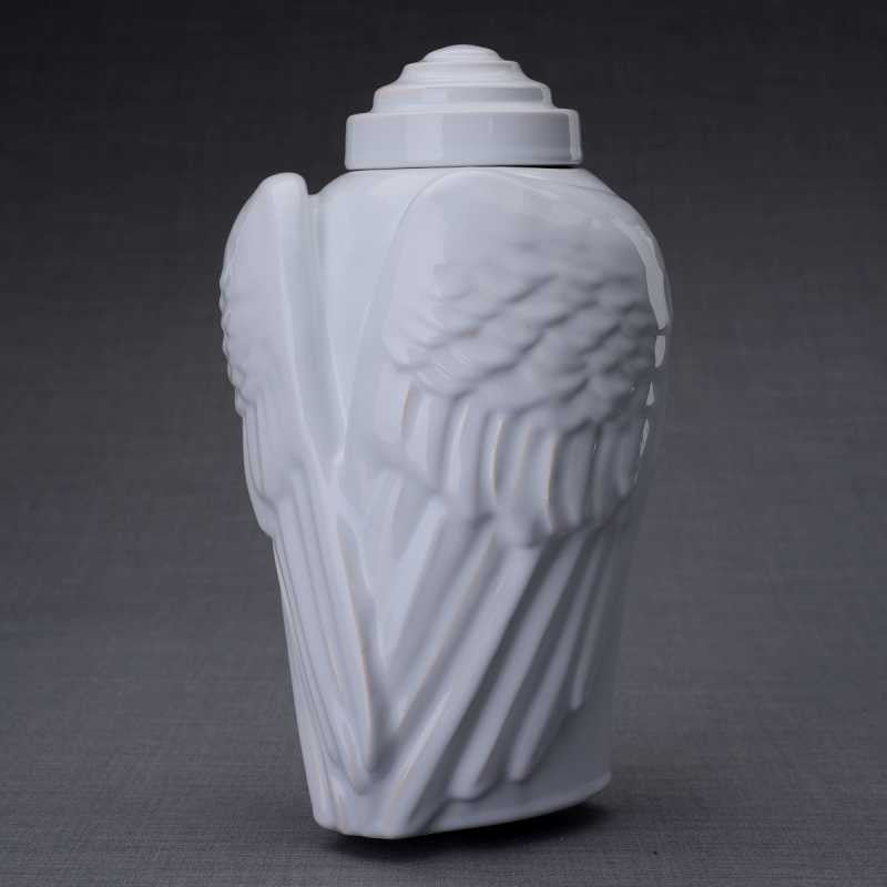 White Ceramic Angel Wings Sculpture Cremation Urn - Perfect for Memorials, Funeral Services & Home Remembrance Displays