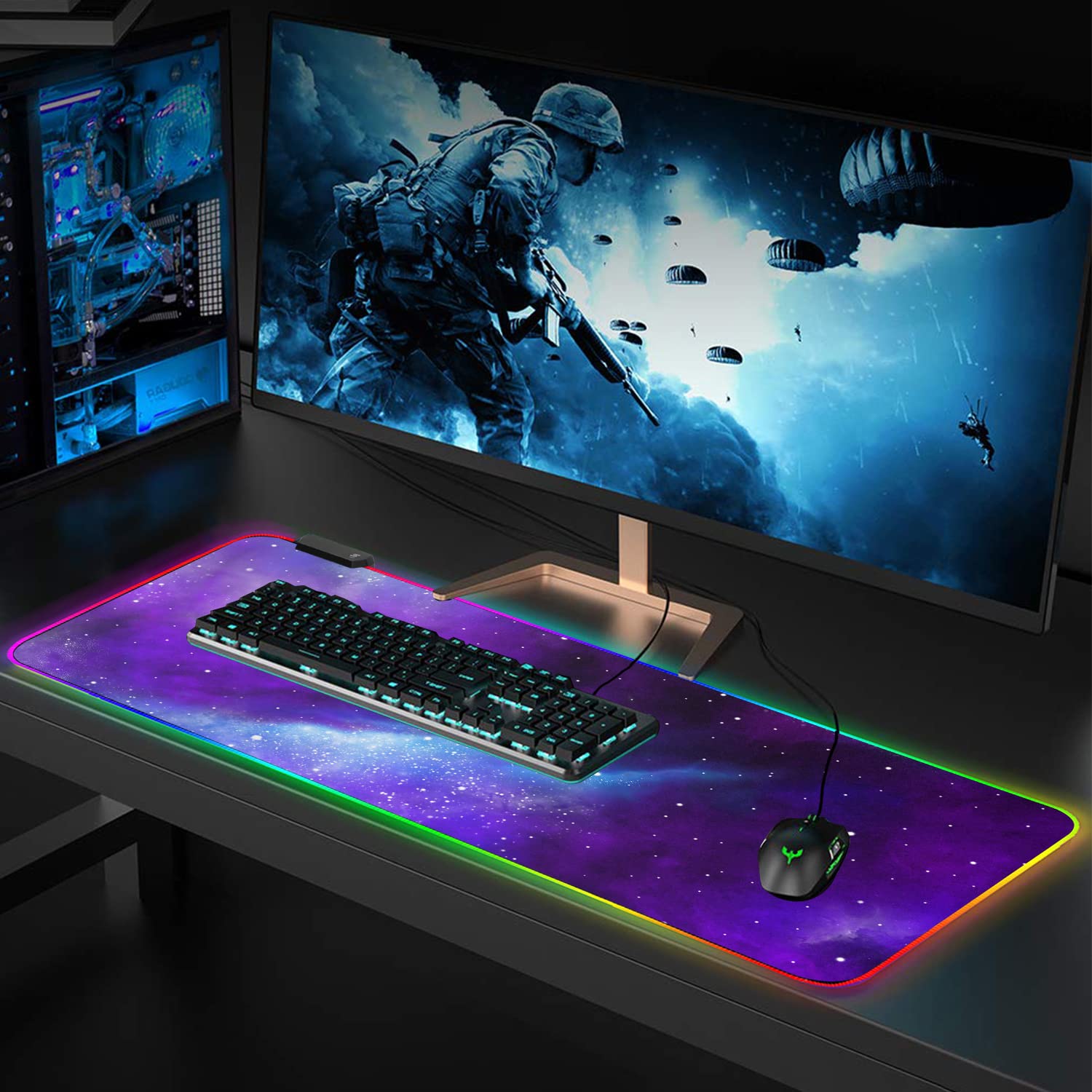 Meffort RGB Gaming Mouse Pad - XXL LED Mouse Mat with Custom Design, Stitched Edges (31.5 x 11.8 Inch, Galaxy Universe) for PC, Laptop & Gaming Setup | Perfect for Gamers & Office Work