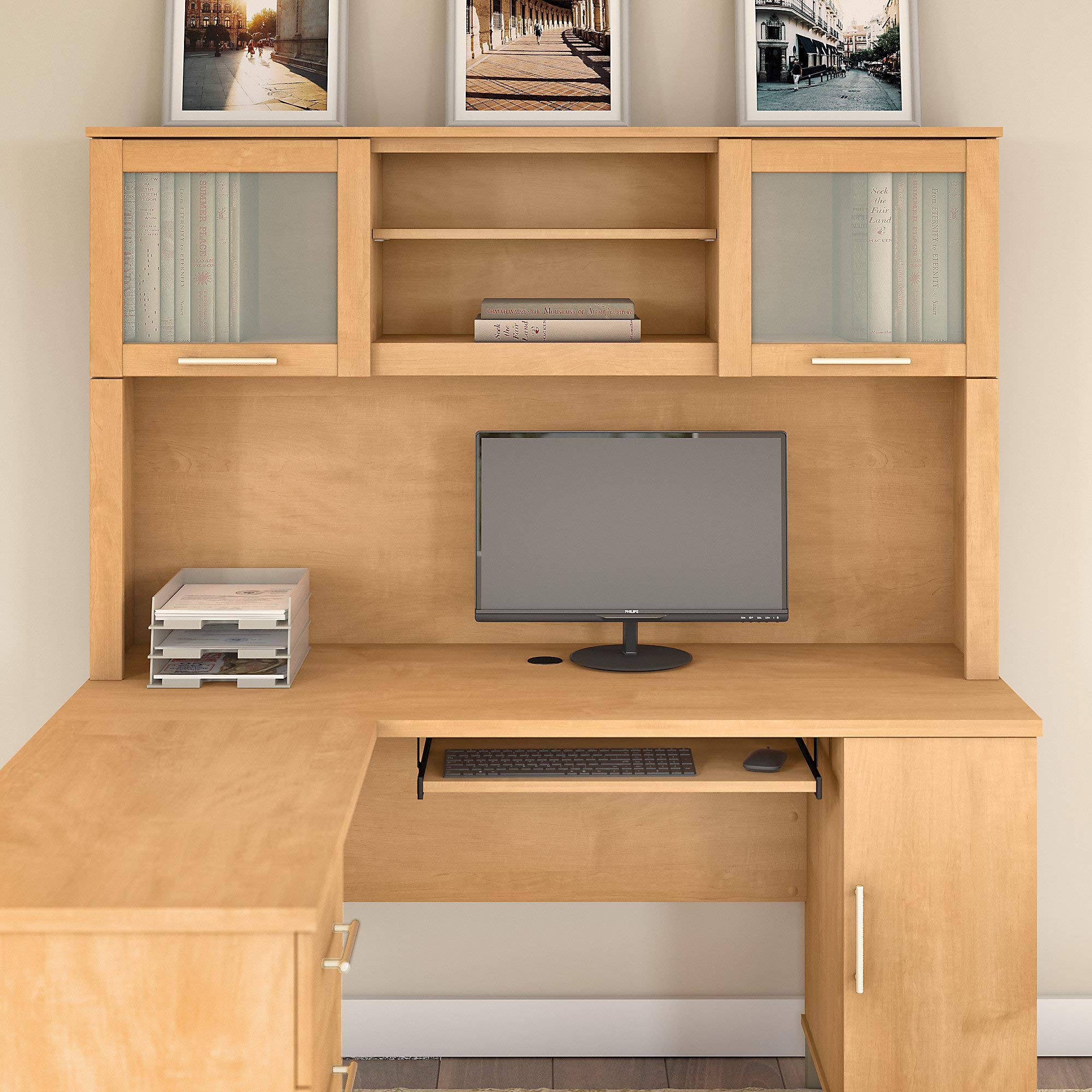 Bush Furniture Somerset 60W Maple Cross Desk Hutch with Shelves & Cabinets - Home Office Storage Solution for Organizing Files, Books & Supplies | Perfect for Small Spaces & Work from Home Setup