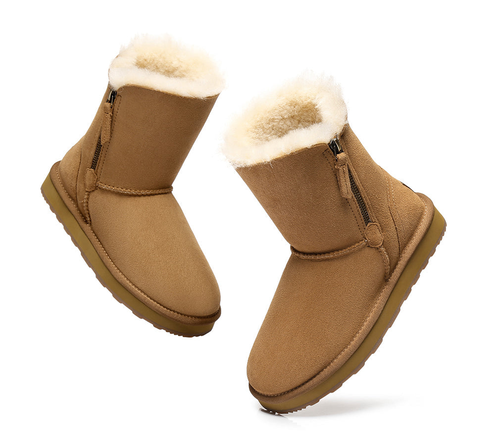 Urban UGG® Women's Short Zipporah Sheepskin Wool Boots with Zipper - Cozy Winter Fashion for Casual Outings & Indoor Comfort