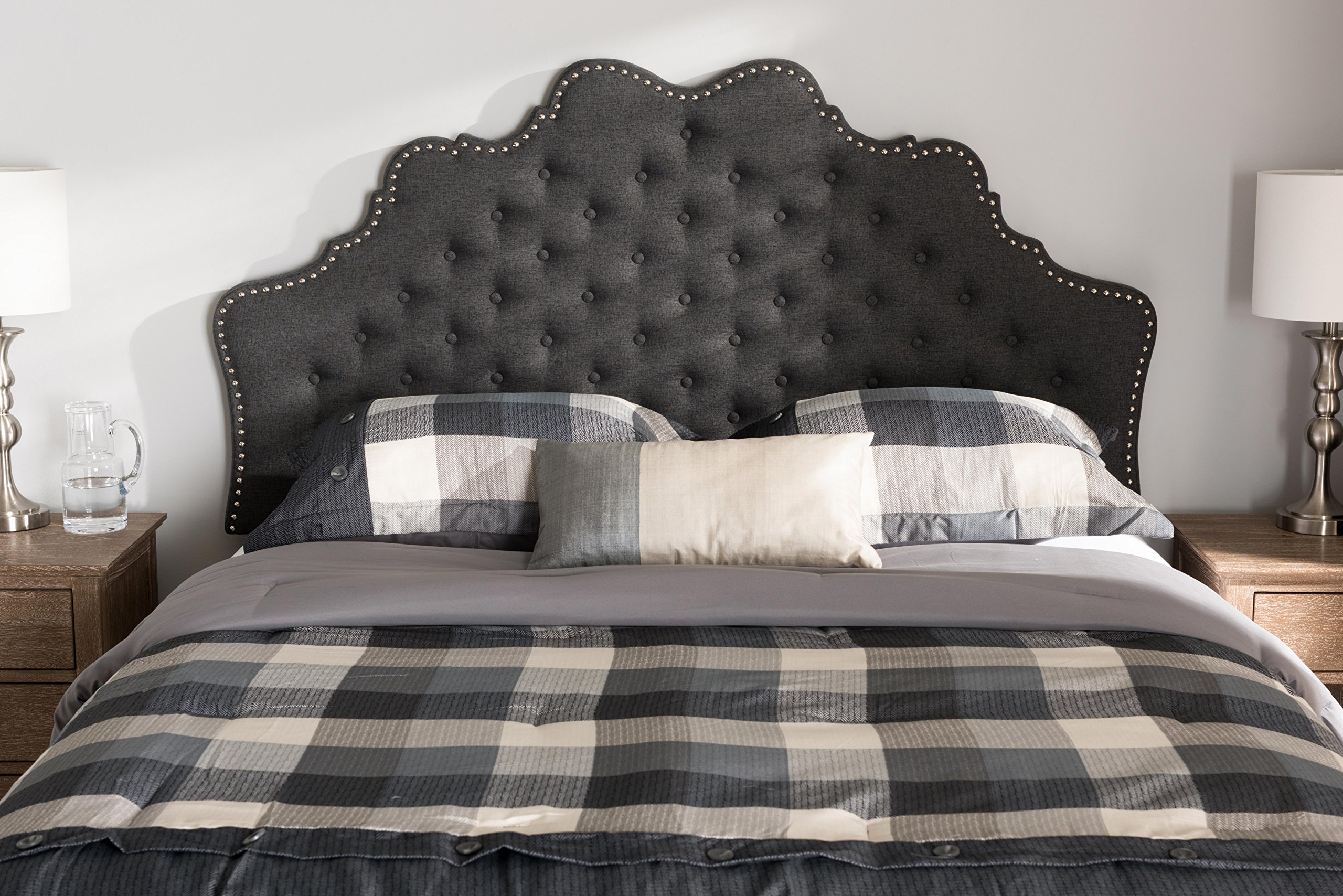 Baxton Studio Matilda Modern Fabric Queen Size Headboard - Dark Grey Upholstered Bed Frame Headboard for Master Bedroom, Guest Room & Home Decor