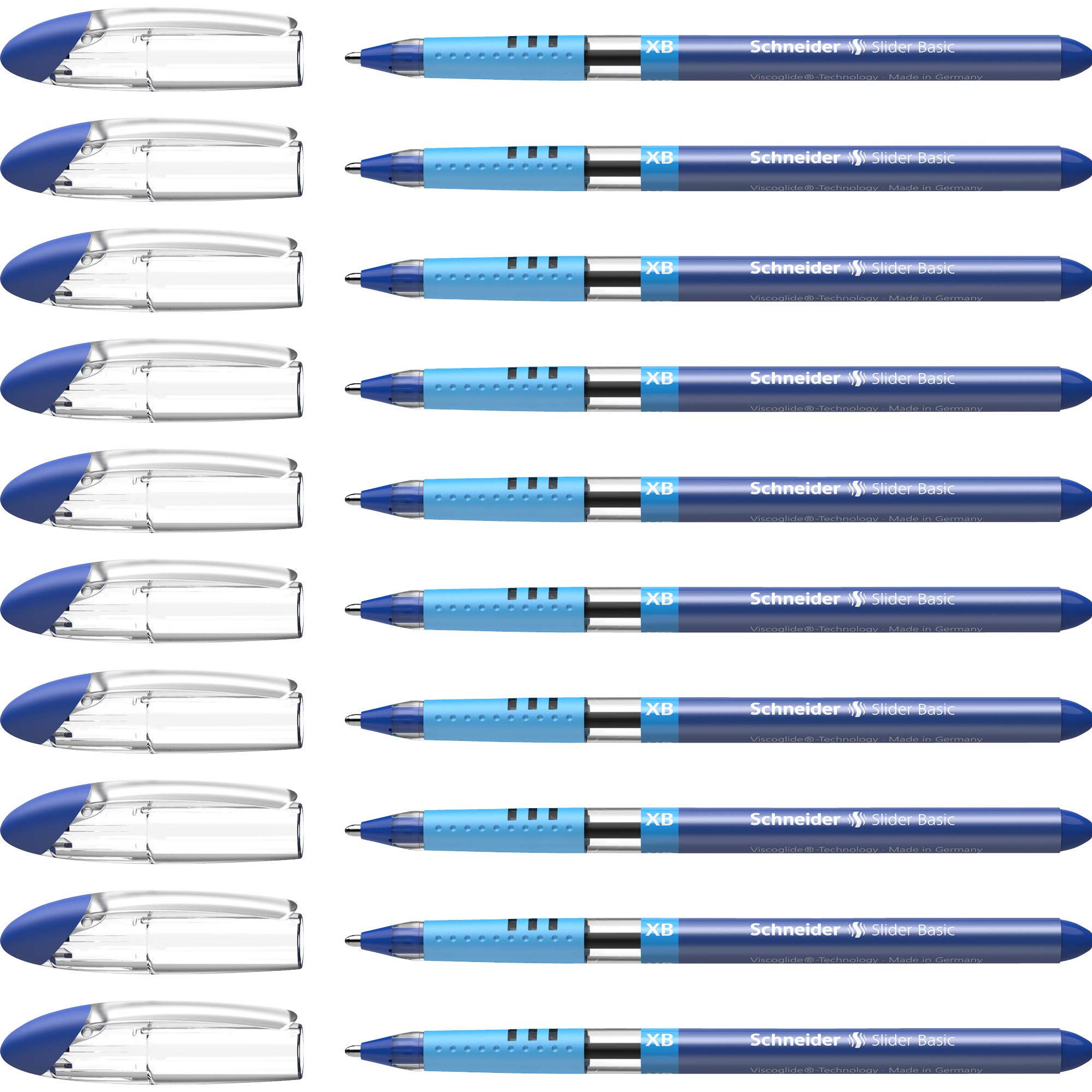 Schneider Slider Basic XB Ballpoint Pens - Blue Ink, Pack of 10 (151203) - Smooth Writing for Office, School & Everyday Use