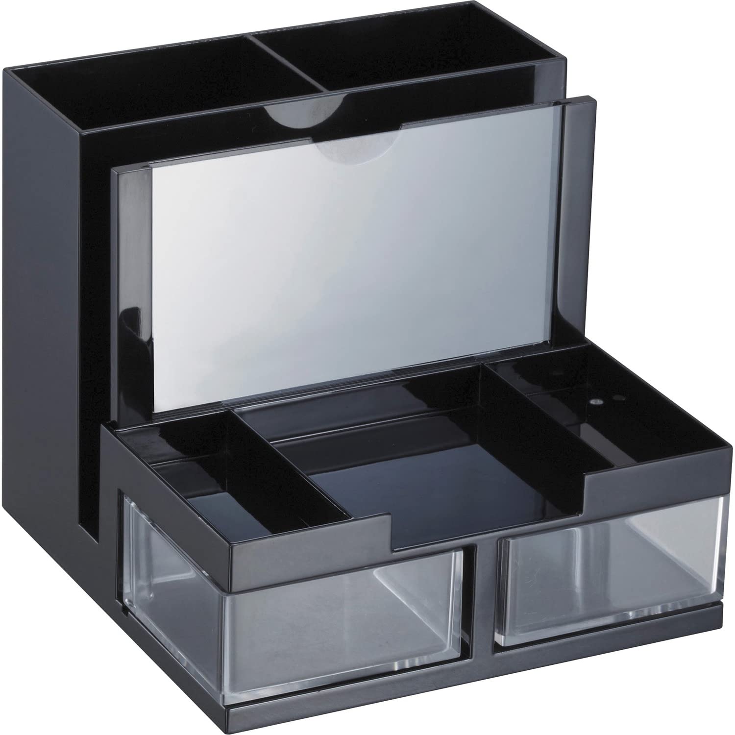Officemate 9-Compartment Black & Clear Desk Organizer - Office Supplies for Paper Clips, Pens, Sticky Notes - Perfect for Home, Office & School Workspace Organization