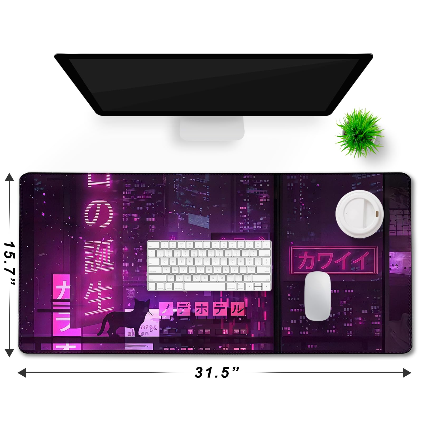 Large Gaming Mouse Pad 31.5x15.7 Inch - XXL Extended Mouse Mat with Stitched Edges, Non-Slip Waterproof Base for PC, Laptop & Office - Perfect for Gaming, Work & Home Use - Japan City Design