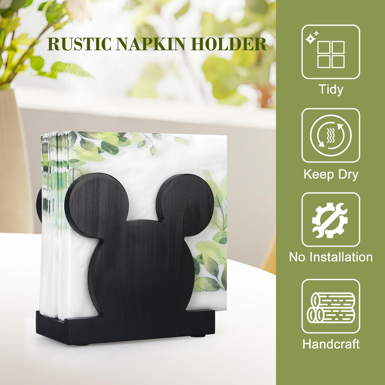 Stylish Wooden Napkin Holder - Modern Farmhouse Kitchen & Bathroom Decor - Funny Christmas Cocktail Napkin Stand for Dining Table, Desk & Holiday Home Decoration | Perfect for Parties, Dinner Settings & Festive Decor
