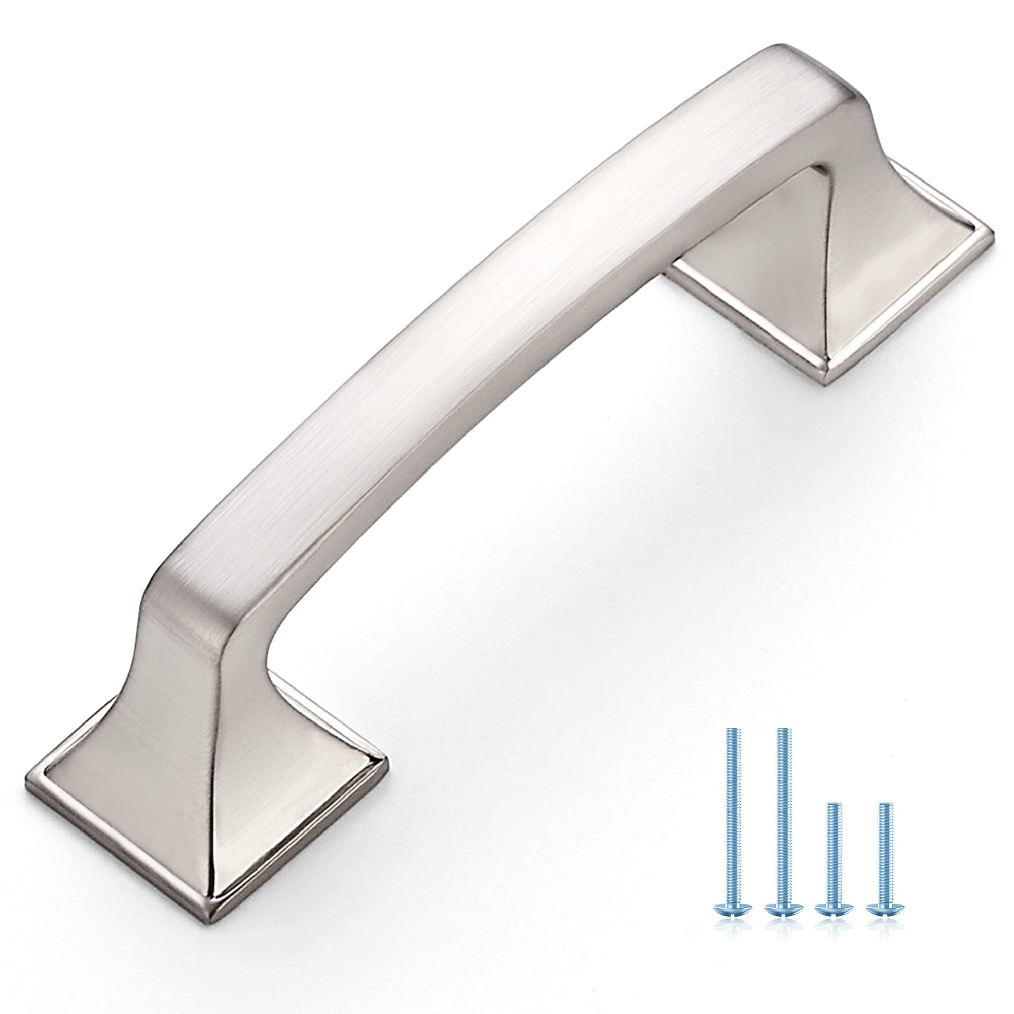 25 Pack Brushed Nickel Cabinet Pulls - 3 Inch Solid Square Drawer Handles for Kitchen Cabinets, Satin Nickel Arch Pulls, Durable Cabinet Hardware for Home & Office Use