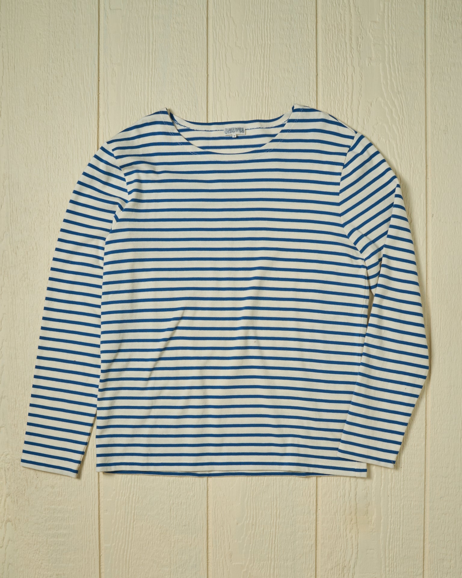 Men's Breton Stripe Boatneck T-Shirt - Off White & Atlantic Blue Cotton Crewneck Tee for Casual Wear, Weekend Outfits & French-Inspired Style