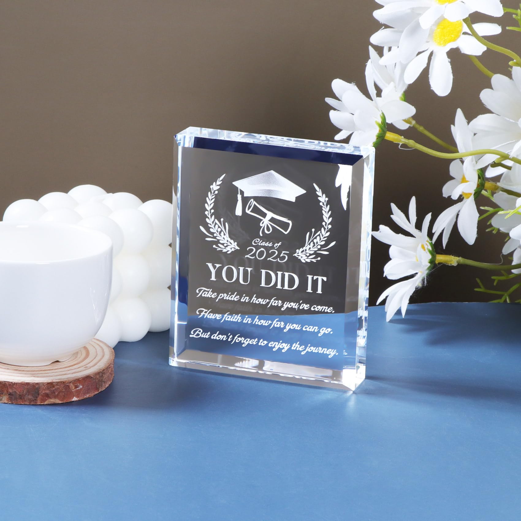 YWHL Graduation Gifts for Him & Her - Class of 2025 Inspirational Keepsake with Laser Engraved Crystal - Perfect for College, High School, PhD & Masters Graduates | Ideal for Commencement Ceremonies, Office Decor & Anniversary Celebrations