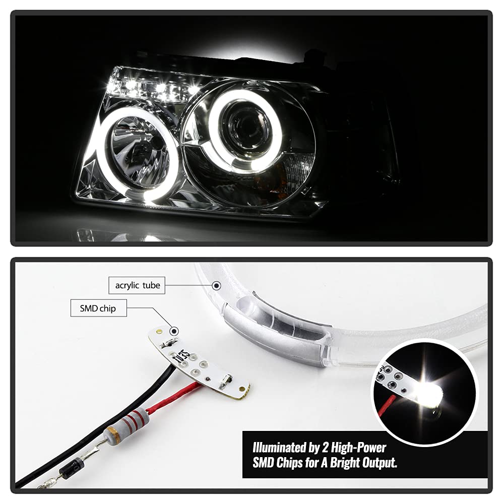 ACANII LED Halo Chrome Projector Headlights for 2001-2011 Ford Ranger - Pair with Corner Lamps (Driver & Passenger Side) | Upgrade Your Truck's Style & Night Visibility for Off-Roading & Daily Commuting