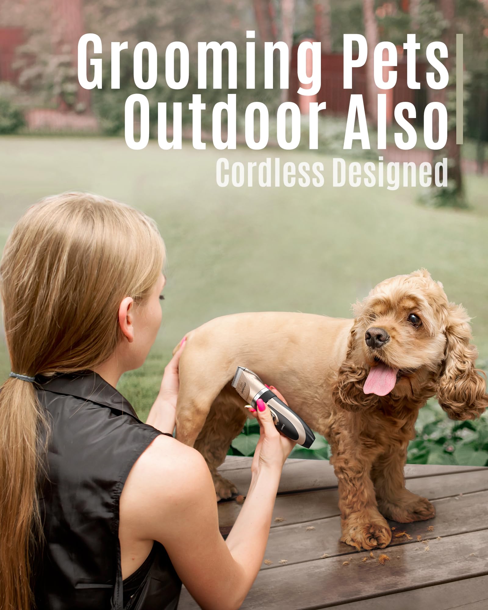 Oneisall Low Noise Rechargeable Cordless Dog & Cat Hair Clipper Set - Quiet Pet Grooming Kit with Dog Shaver for Professional Home Grooming (Gold) - Perfect for Trimming, Shaping & Maintaining Your Pet's Coat at Home