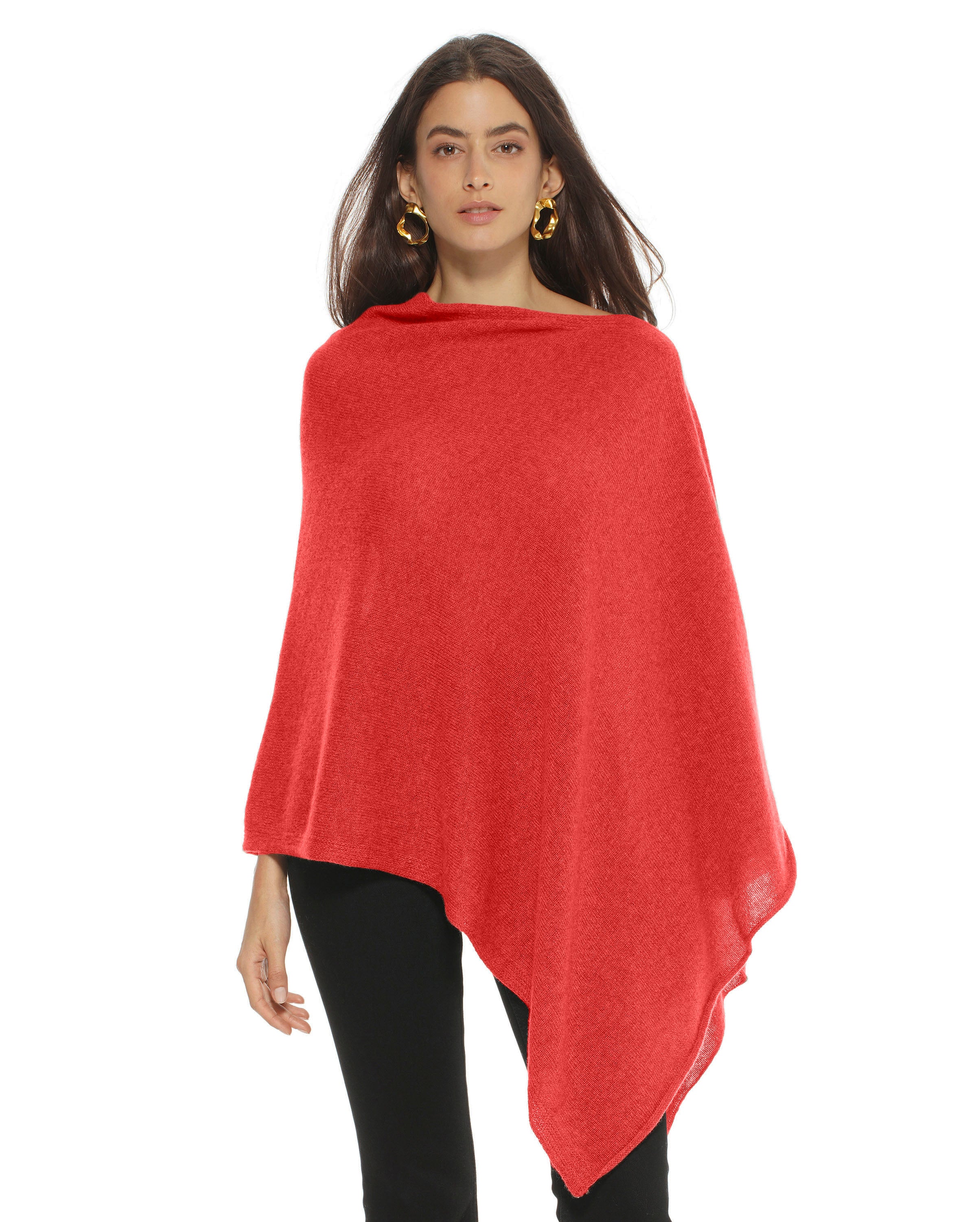 Luxury Women's Pure Cashmere Poncho - Soft & Warm Winter Shawl Wrap, Elegant Red for Fall & Winter Fashion, Perfect for Travel, Office & Casual Outfits
