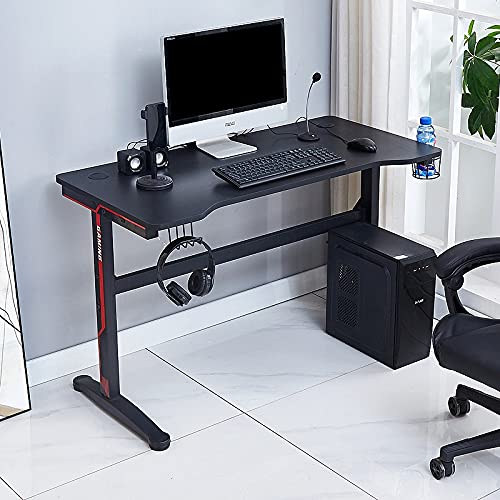 47 Inch Black Gaming Desk with Cup Holder & Headphone Hook - Ergonomic Computer Desk for Home Office, Study & Gaming - Perfect Workstation for Adults & Teens (One Size) - Ideal for PC Gaming, Remote Work & Online Study Sessions