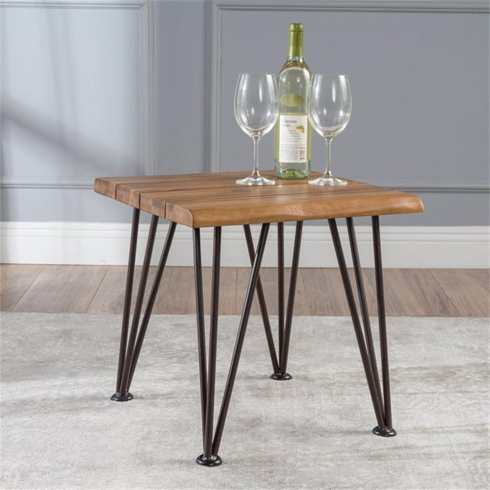 Noble House Geania Acacia Wood Indoor Side Table - Teak Finish End Table for Living Room, Bedroom & Office - Rustic Wooden Accent Table for Home Decor