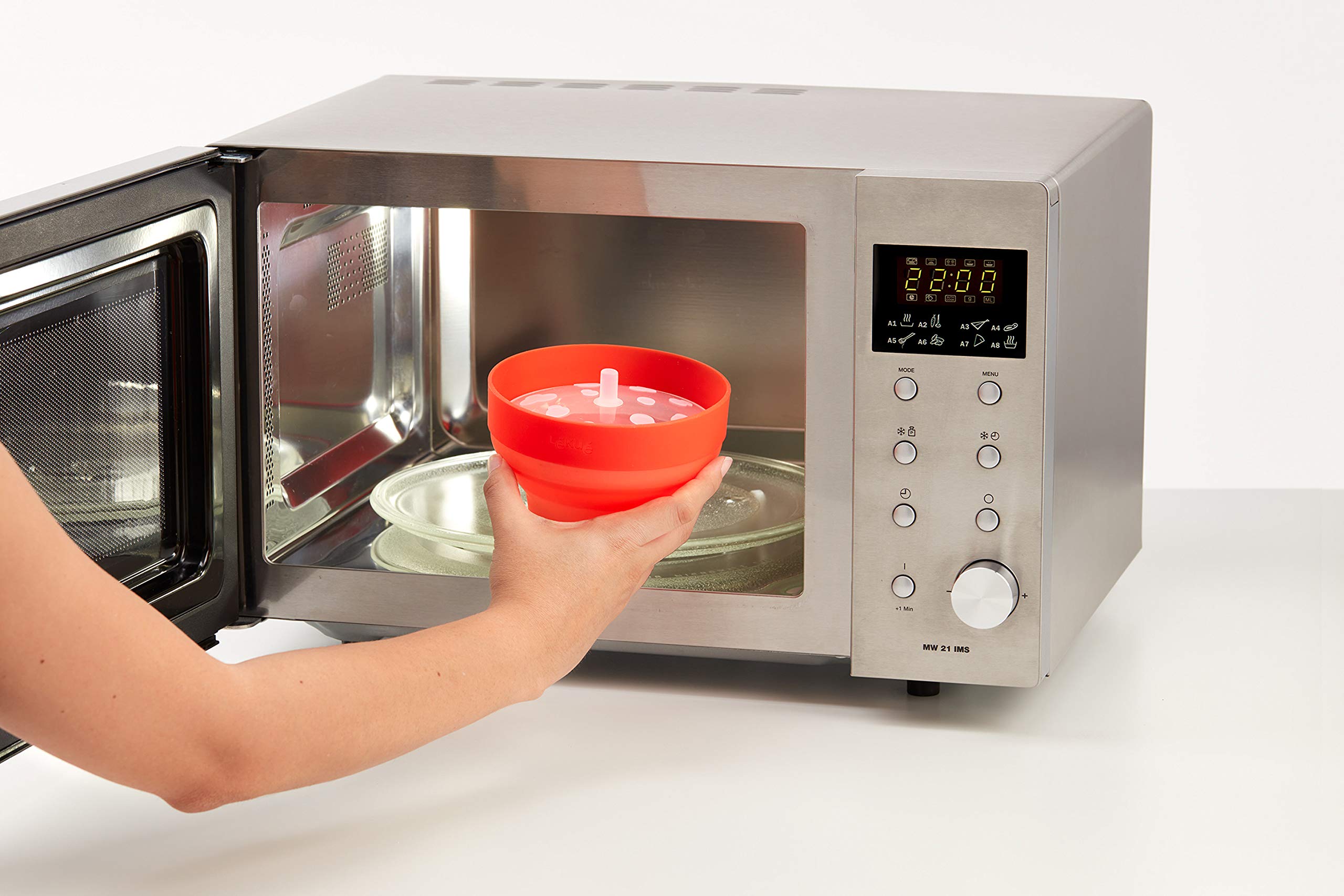 Lékué Mini Microwave Popcorn Maker - 5 x 3.5 Inches, BPA-Free, Red - Perfect for Healthy Snacking at Home, Office, or Movie Nights