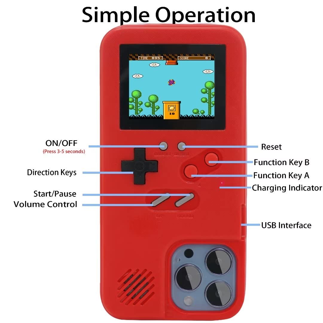 Retro Gameboy Case for iPhone 12 Pro Max - 168 Classic Games Handheld Console with Color Display, Anti-Scratch Shockproof Phone Cover (Red) - Perfect for Gaming Enthusiasts & Nostalgic Entertainment On-The-Go