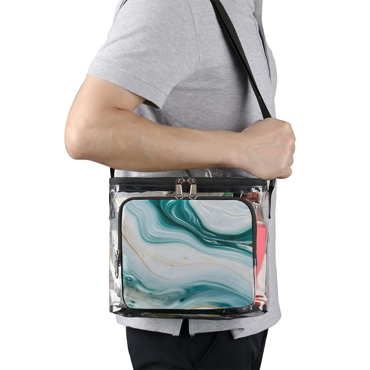 GzLeyigou Clear Transparent Tote Bag with Handles - Natural Liquid Texture Art Design Crossbody Shoulder Bag for Lunch, Outdoor Activities, Travel, Picnics, Concerts & Sports Events | Stadium Approved Multipurpose Carryall | Perfect for Beach Days, Shopping, Music Festivals and Daily Commute