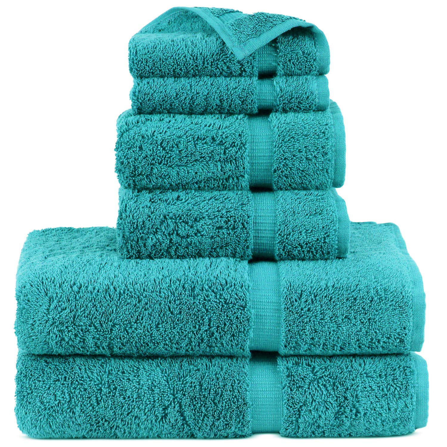 Premium 100% Turkish Cotton Linen Towel Set - 6 Piece Bath Towels (Aqua Blue) for Spa, Beach & Luxury Bathroom Decor