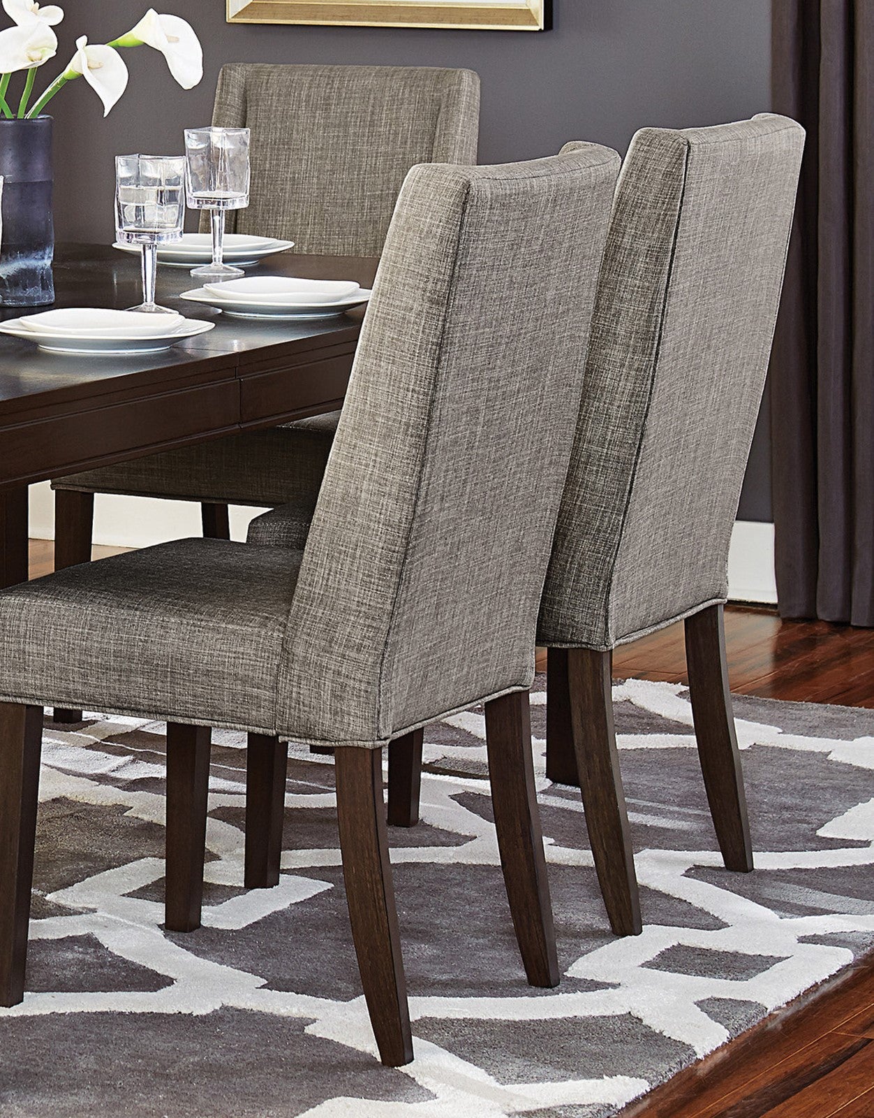 Modern Dark Brown Fabric Upholstered Dining Chairs Set of 2 - Contemporary Design Dining Room Furniture for Home, Restaurant & Office Use