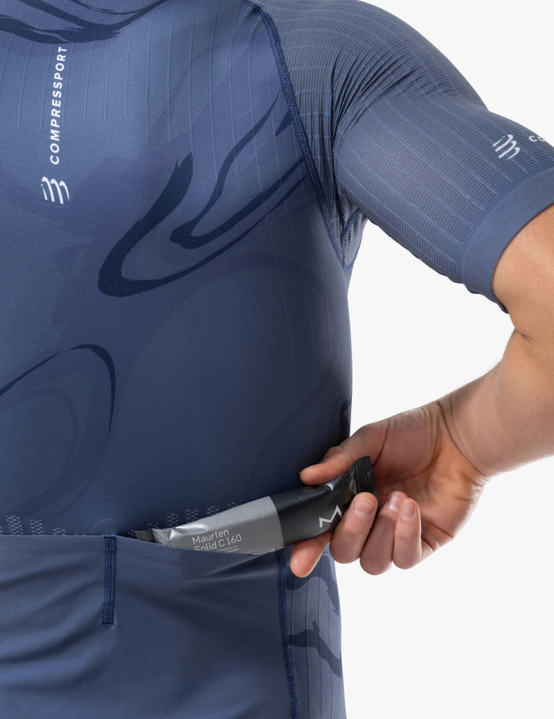 Compressport Men's AERO SS Trisuit - Breathable Cycling & Triathlon Suit with Indigo Print - Perfect for Training, Racing & Endurance Sports