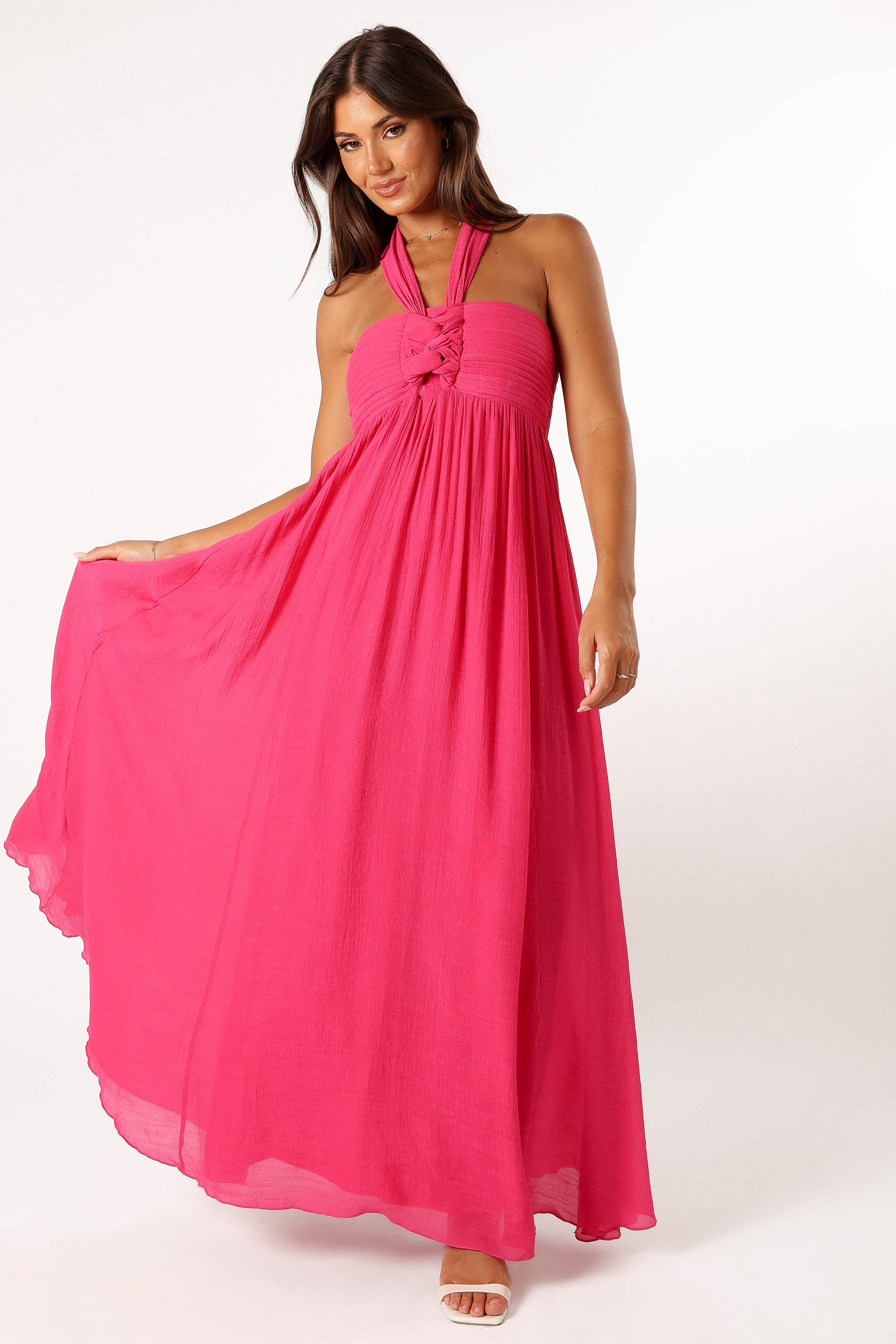 Everdeen Halterneck Maxi Dress for Women - Flowy Fuchsia Long Summer Dress with Side Slit, Perfect for Beach Vacations, Parties & Date Nights