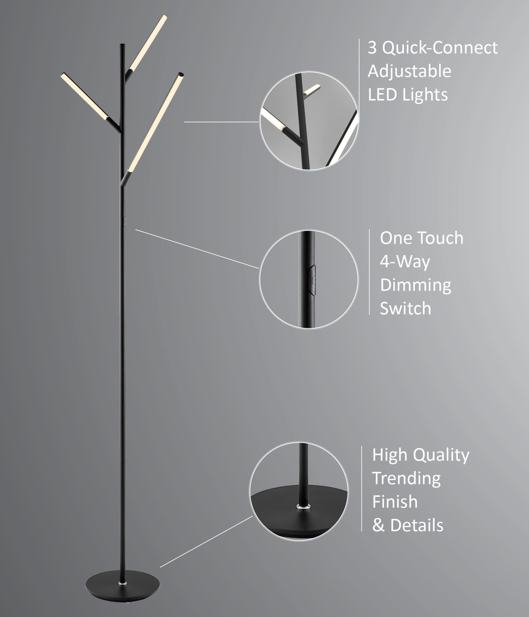 Modern Silver Metal LED Tree Floor Lamp - 74.5