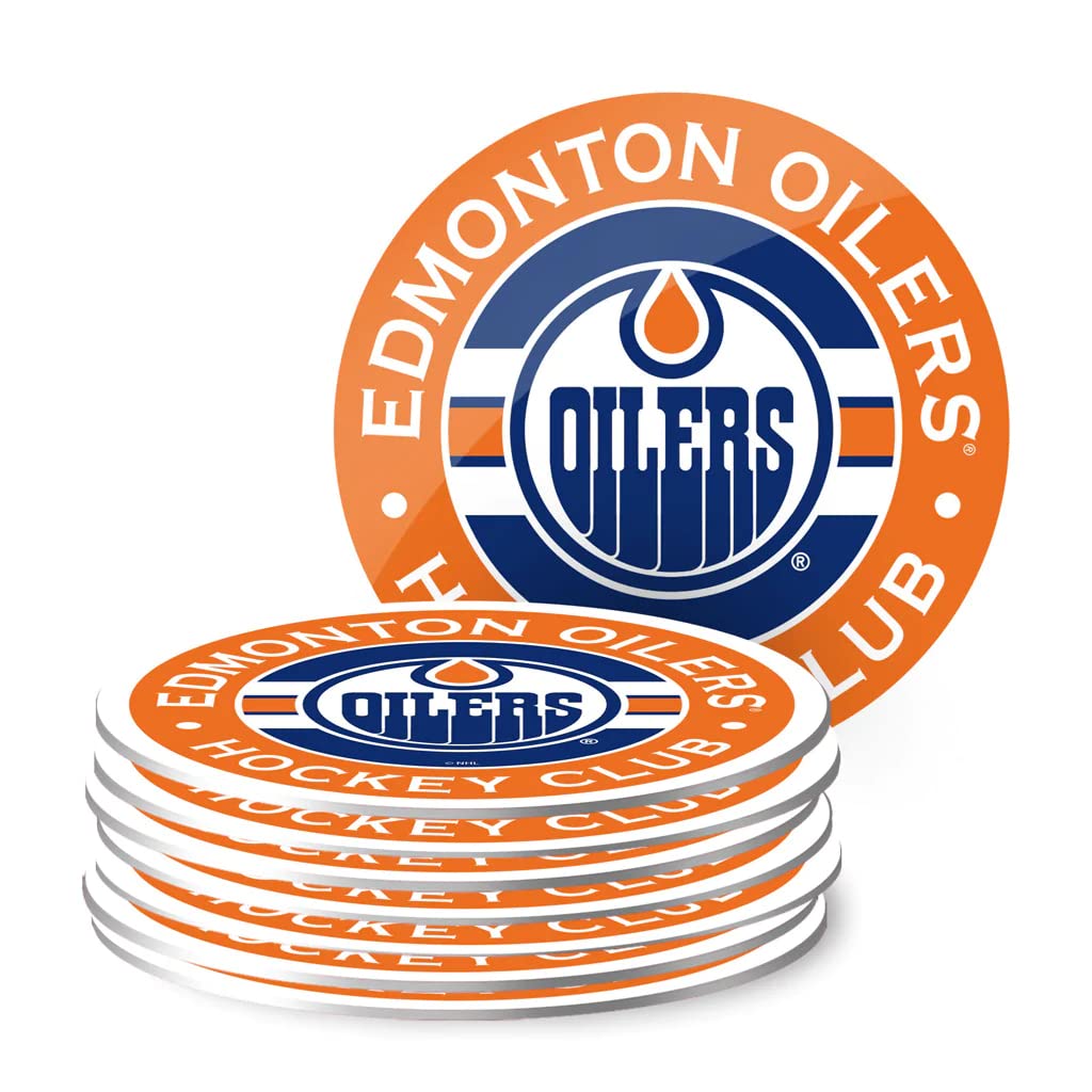 Edmonton Oilers NHL Hockey Team Coasters Set of 8 - Premium Drink Coasters for Beer, Wine & Coffee Cups - Perfect for Game Nights, Man Cave & Sports Bar Decor