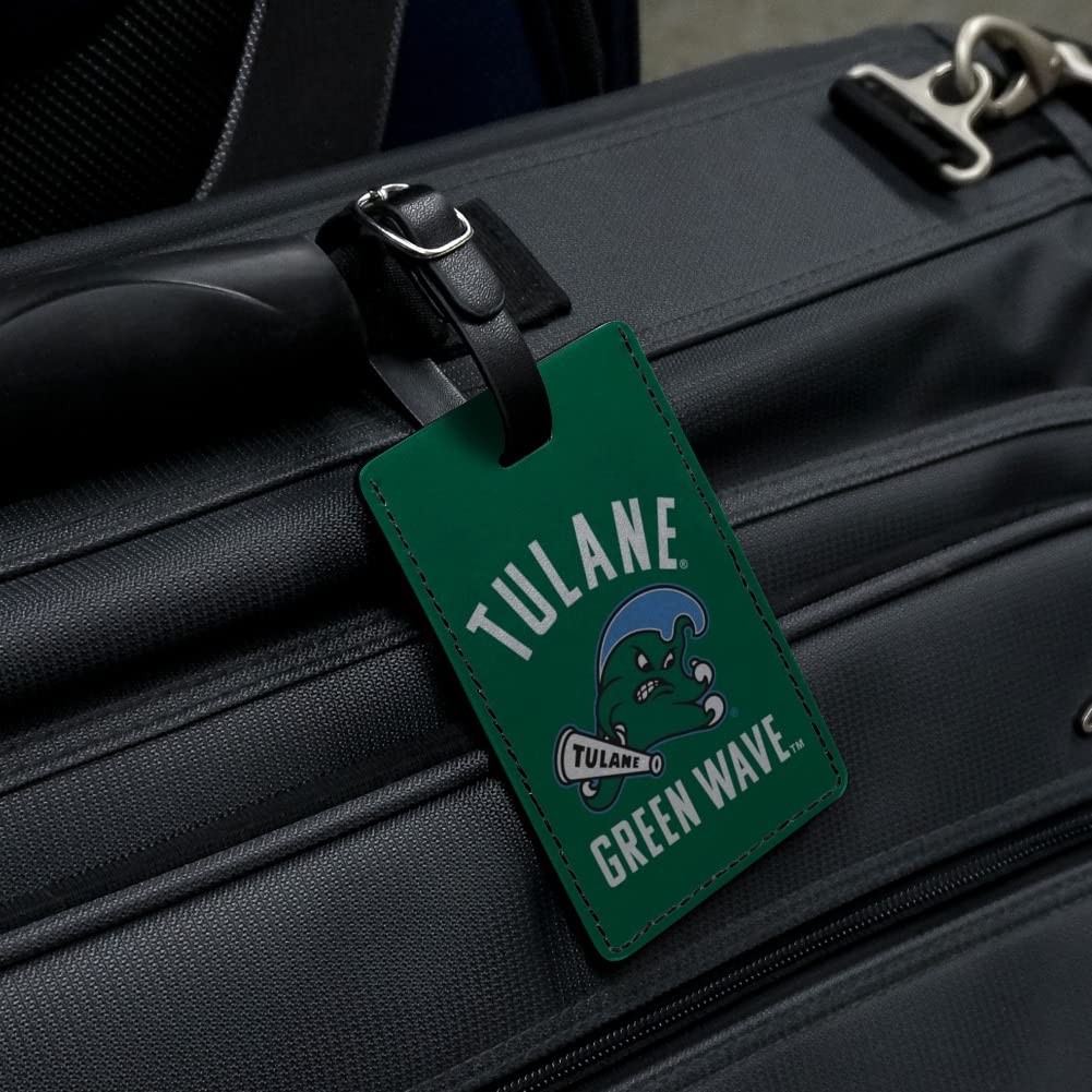 Tulane University Green Wave Rectangle Leather Luggage Tag - Durable Carry-On ID Tag for Travel Bags & Suitcases | Perfect for College Students, Alumni & Fans