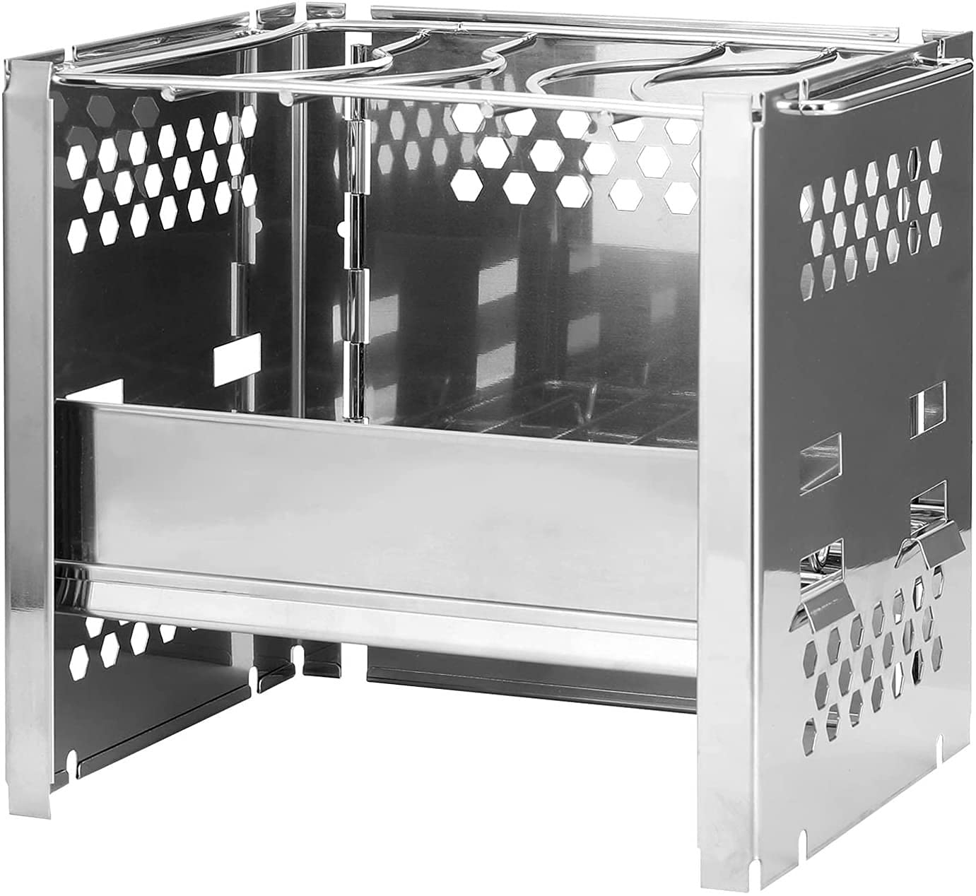 LSZ Stainless Steel Adjustable Height Folding Square Charcoal Grill - Portable Outdoor BBQ Grill for Camping, Picnics, Backyard Parties & Tailgating