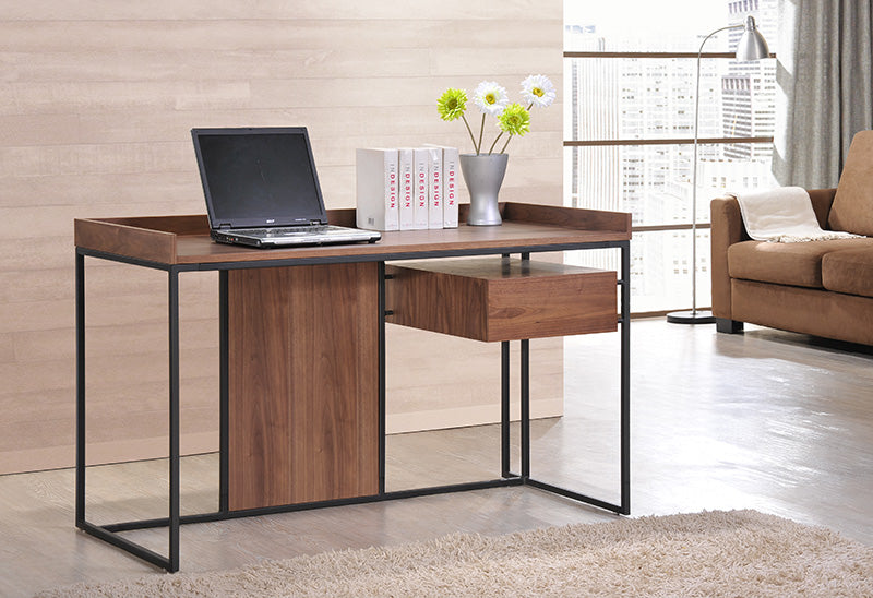Leo Retro Desk 160cm Walnut - Vintage Style Writing Desk for Home Office, Study & Workspace - Solid Wood Computer Desk with Spacious Surface
