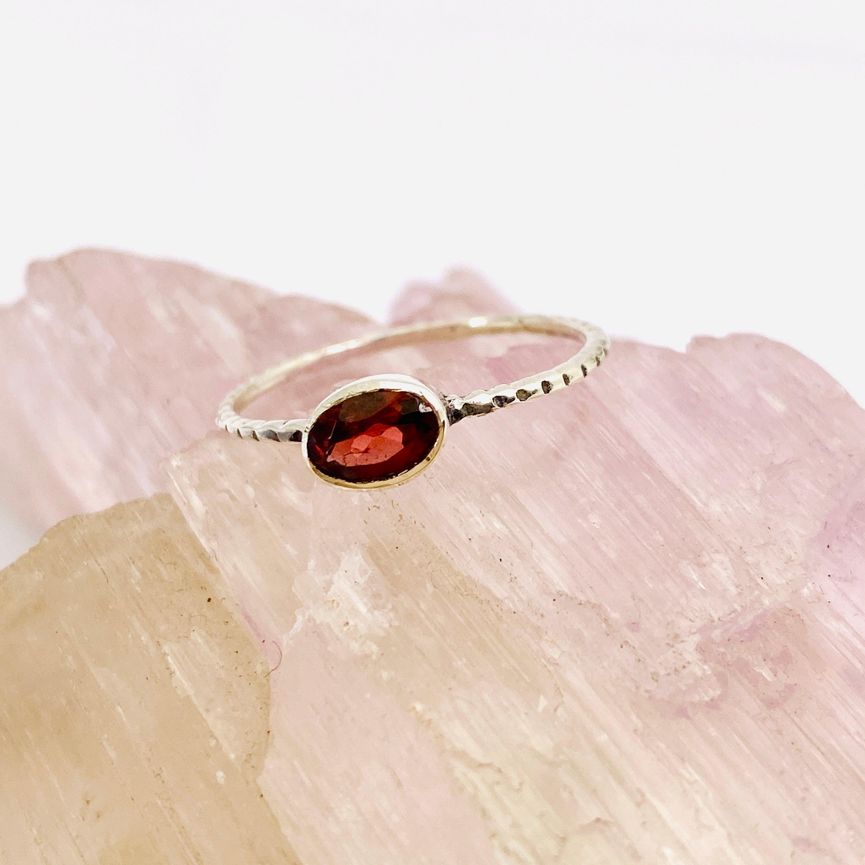 Garnet Oval Faceted Fine Band Ring R3750 GA - Elegant Jewelry for Women, Perfect for Weddings, Anniversaries & Special Occasions