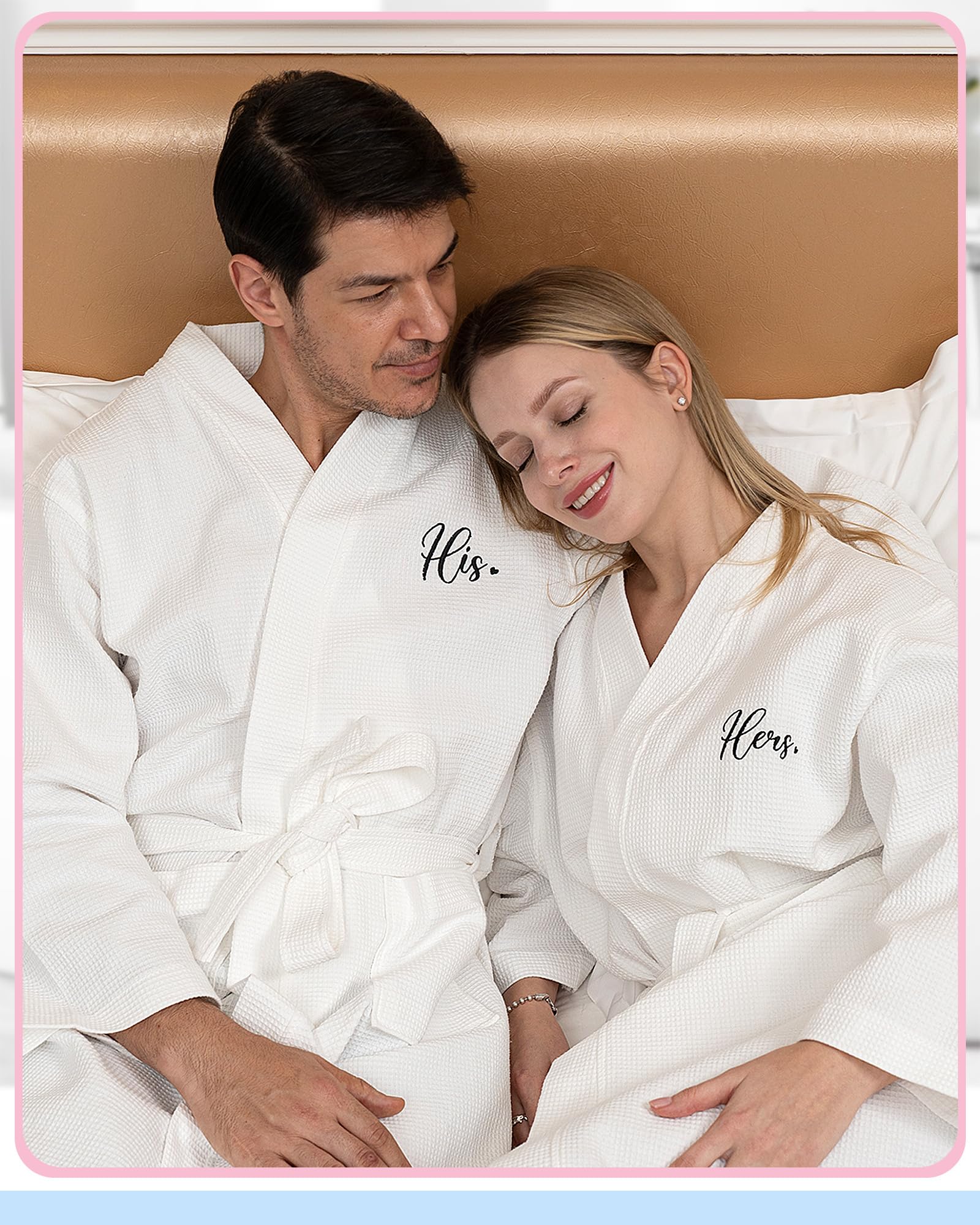 His and Hers Matching Robes Set - 2 Pack Cotton Waffle Kimono with Embroidered Design - Perfect Couple Gift for Anniversary, Wedding, Bridal Party & Romantic Getaways