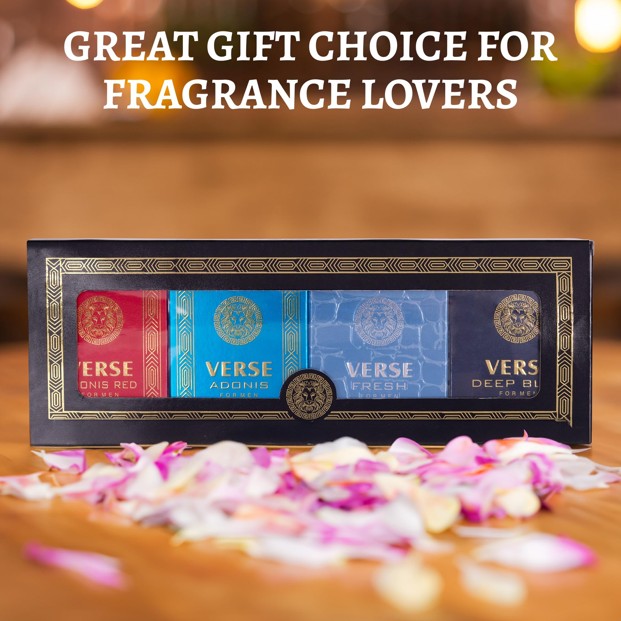 NovoGlow Verse Mini 4-Piece Men's Fragrance Gift Set - Aromatic, Floral, Oriental & Woody Notes - 25ml Eau De Parfum Travel Size - Individually Boxed - Perfect for Gifts, Travel & Daily Use